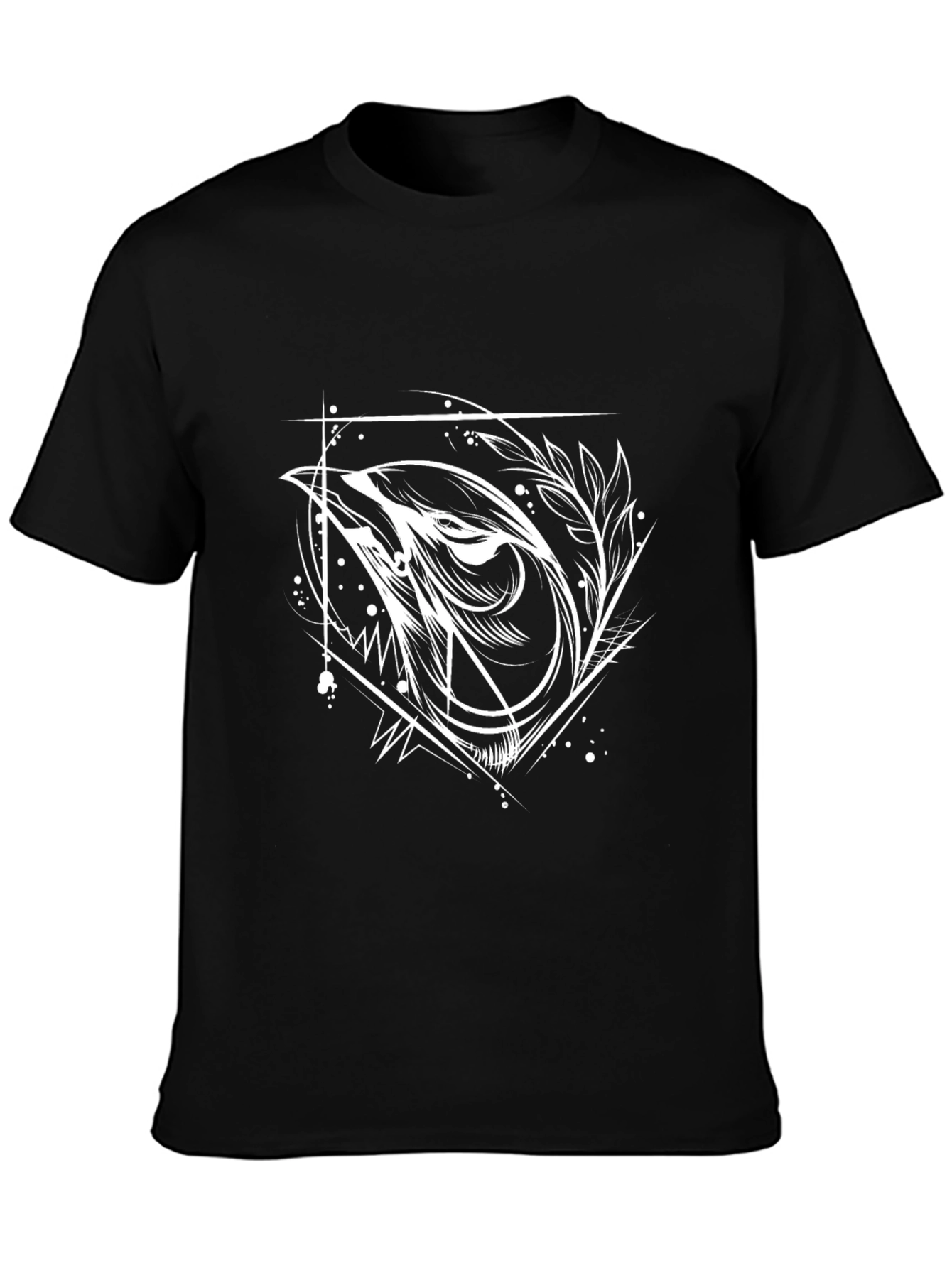 Geometric Wolf Graphic Tee - Black Cotton Blend