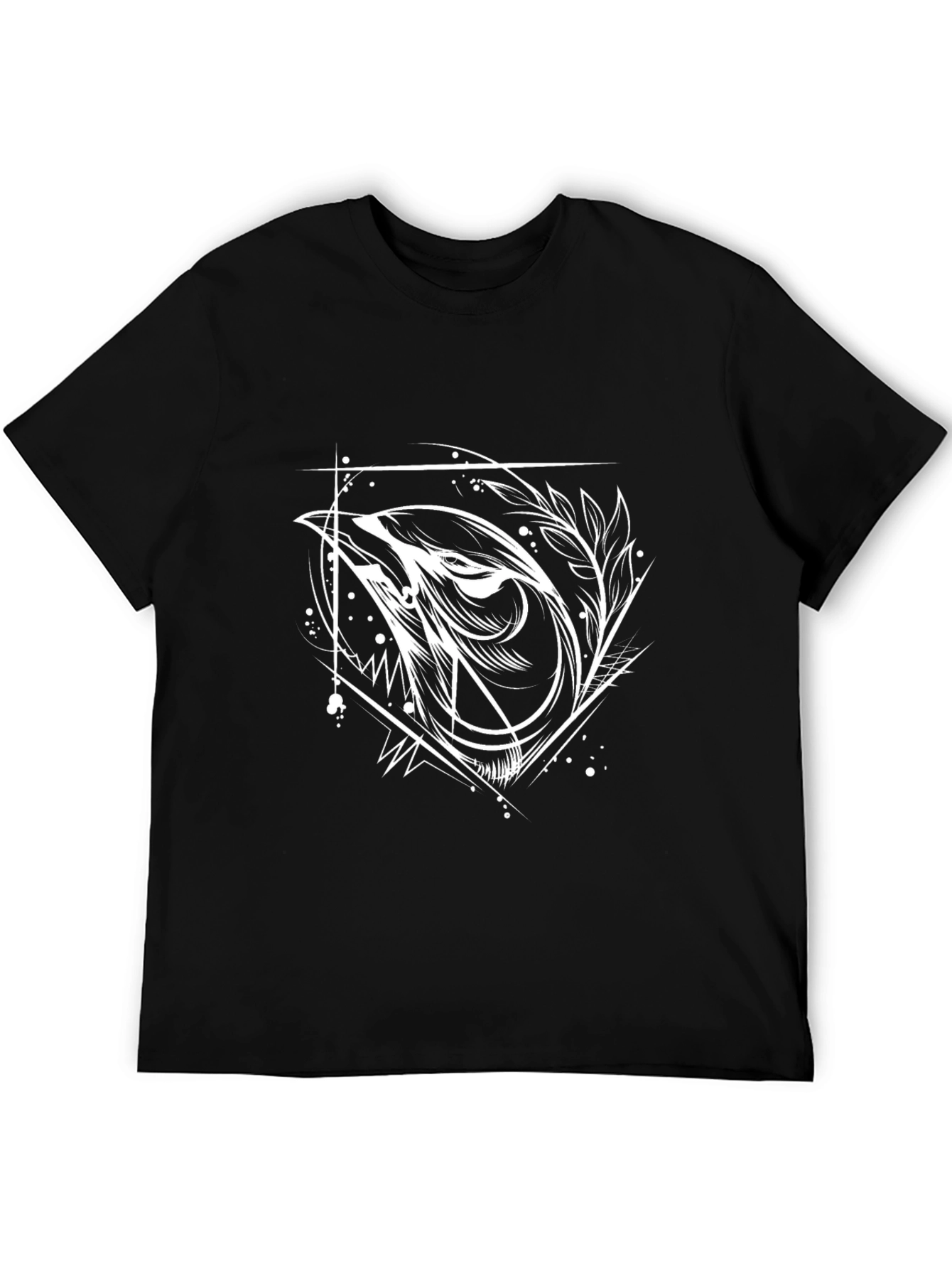 Geometric Wolf Graphic Tee - Black Cotton Blend