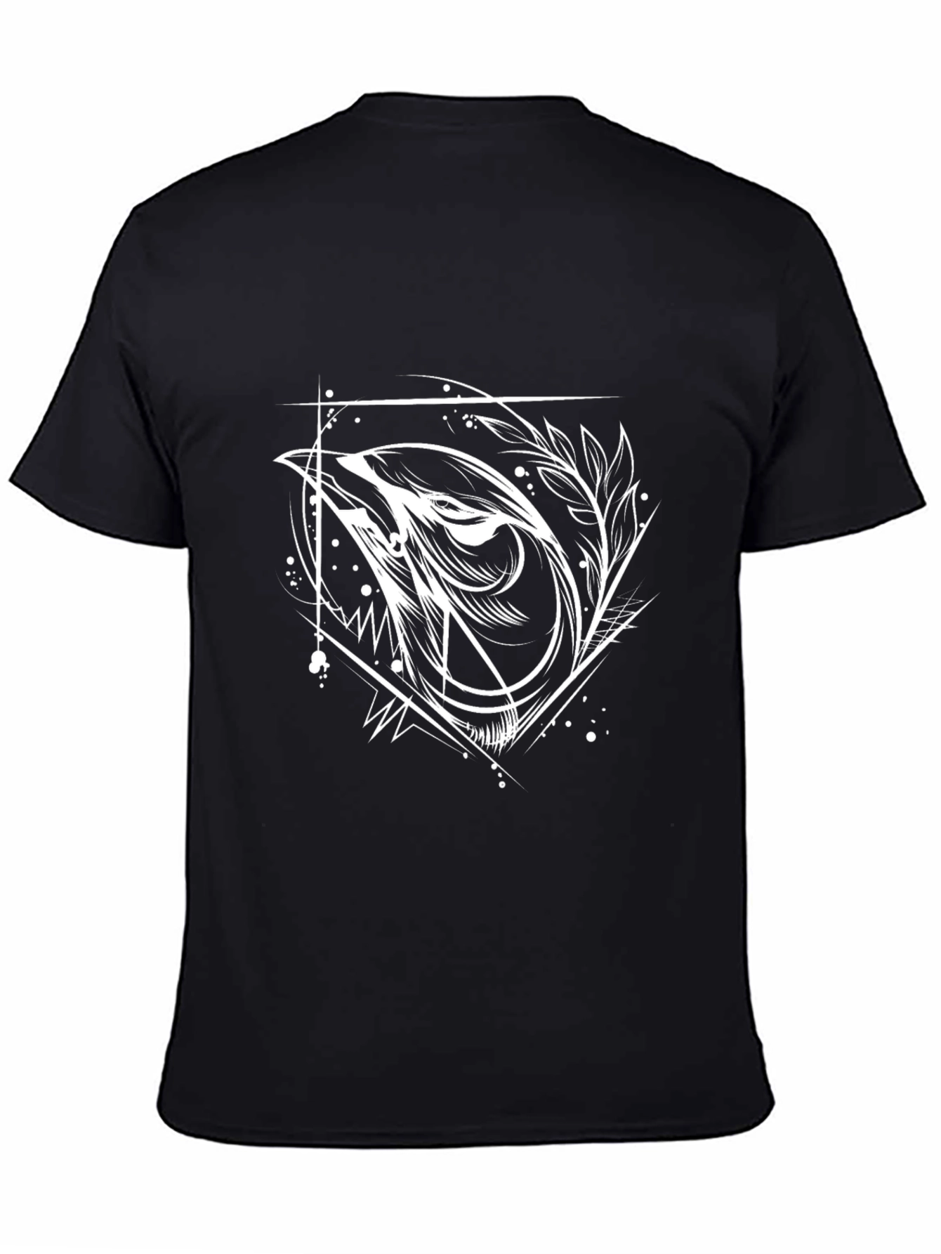 Geometric Wolf Graphic Tee - Black Cotton Blend