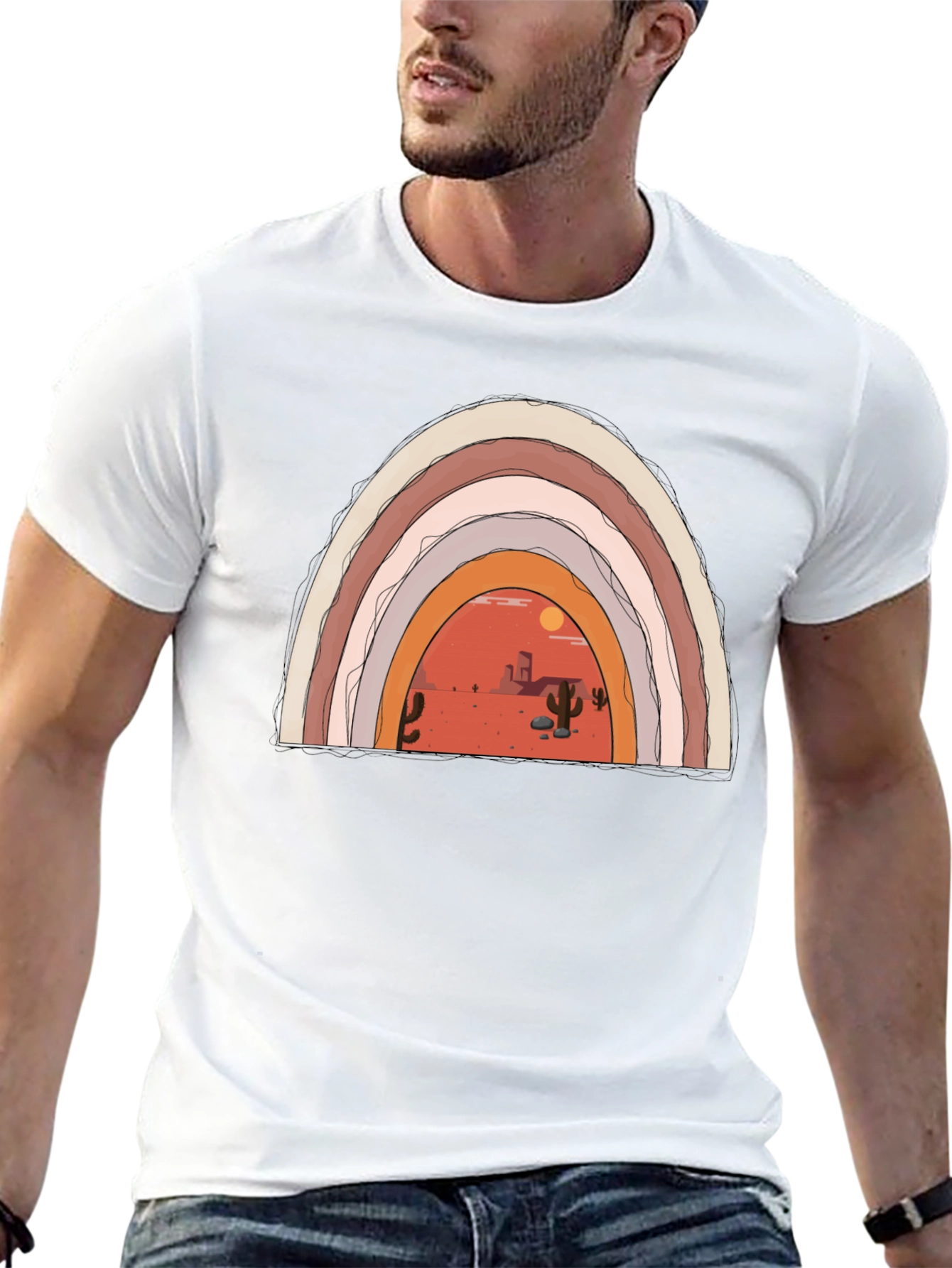 Desert Rainbow Graphic Tee - Trendy Black T-Shirt