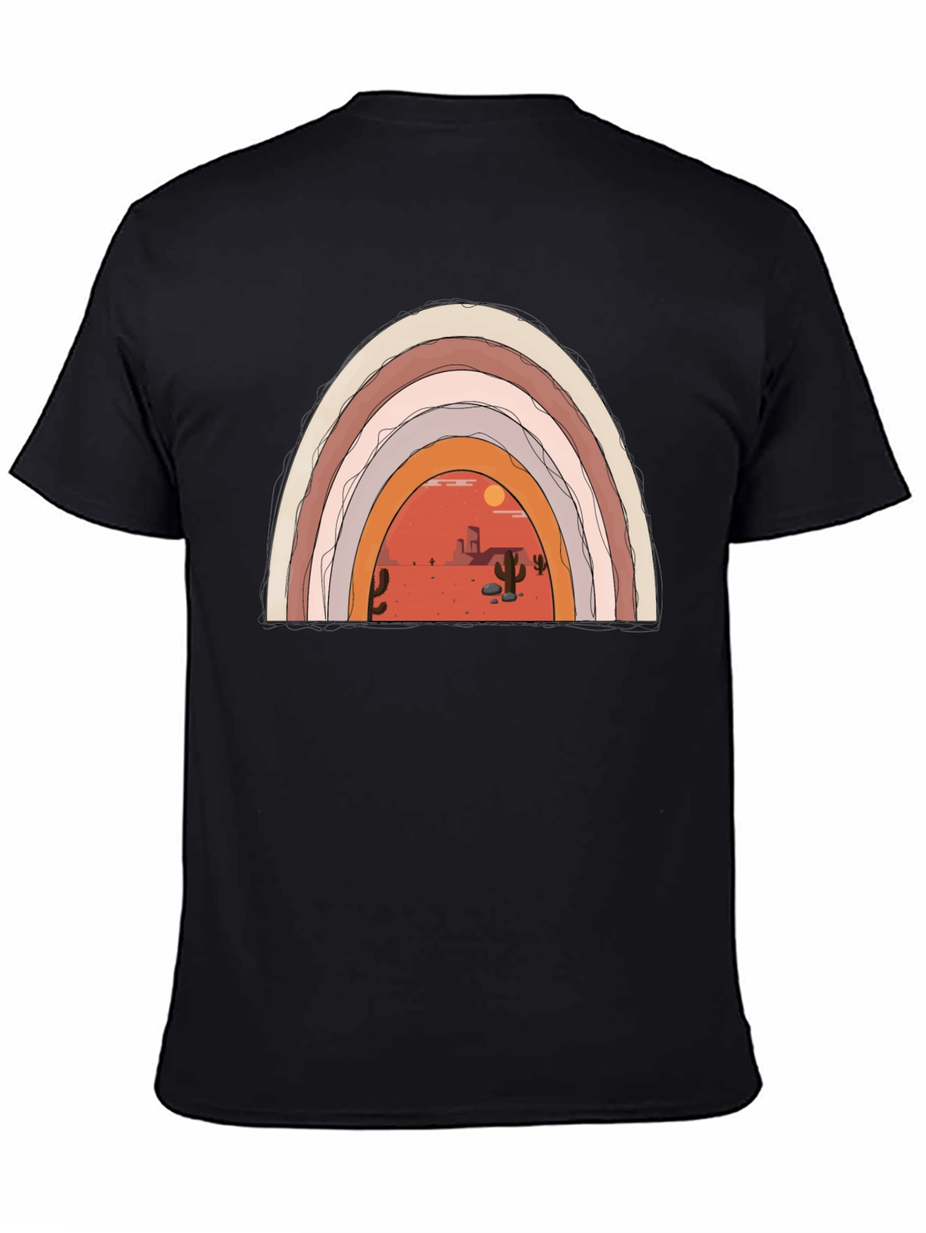 Desert Rainbow Graphic Tee - Trendy Black T-Shirt