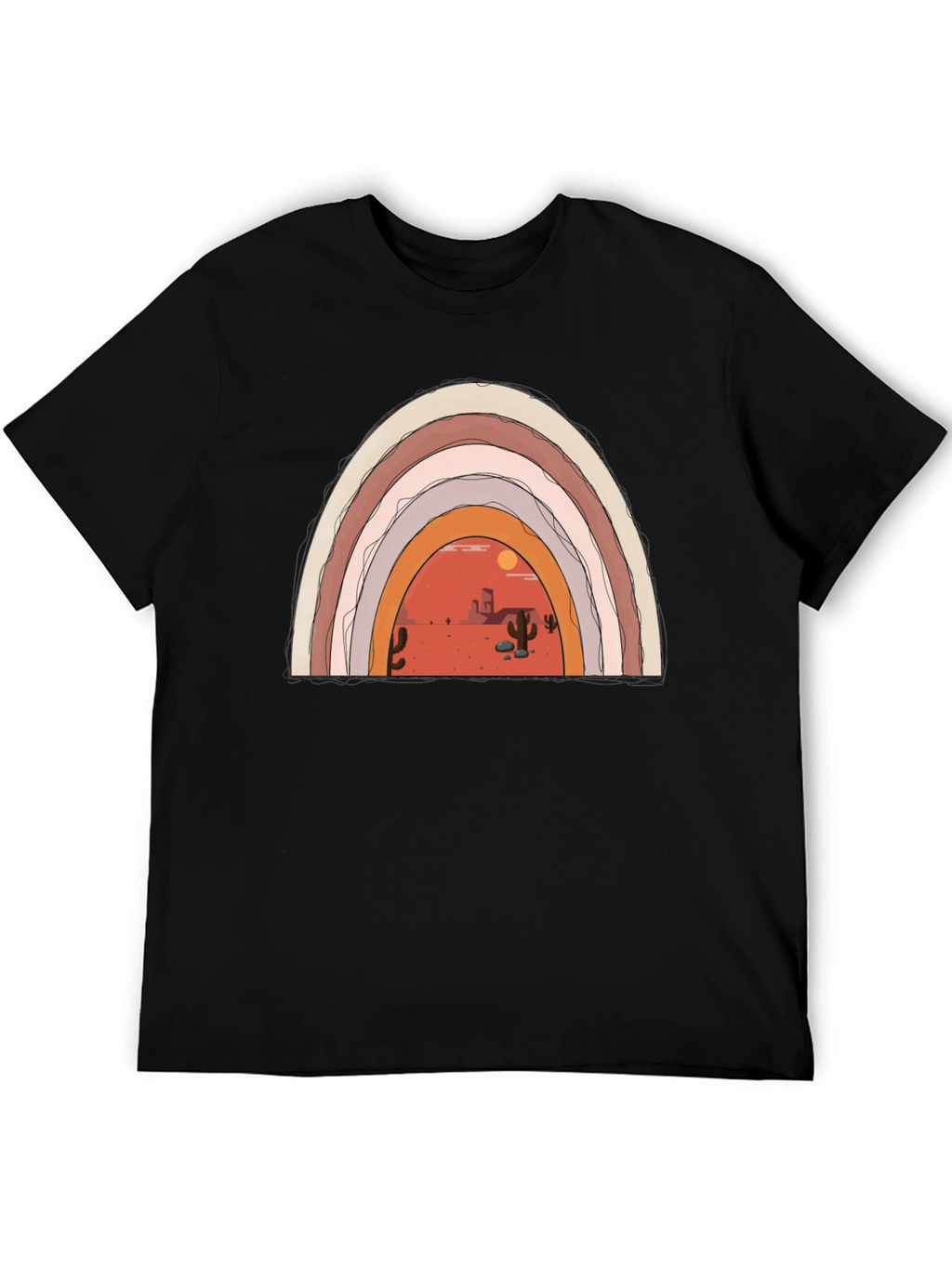 Desert Rainbow Graphic Tee - Trendy Black T-Shirt