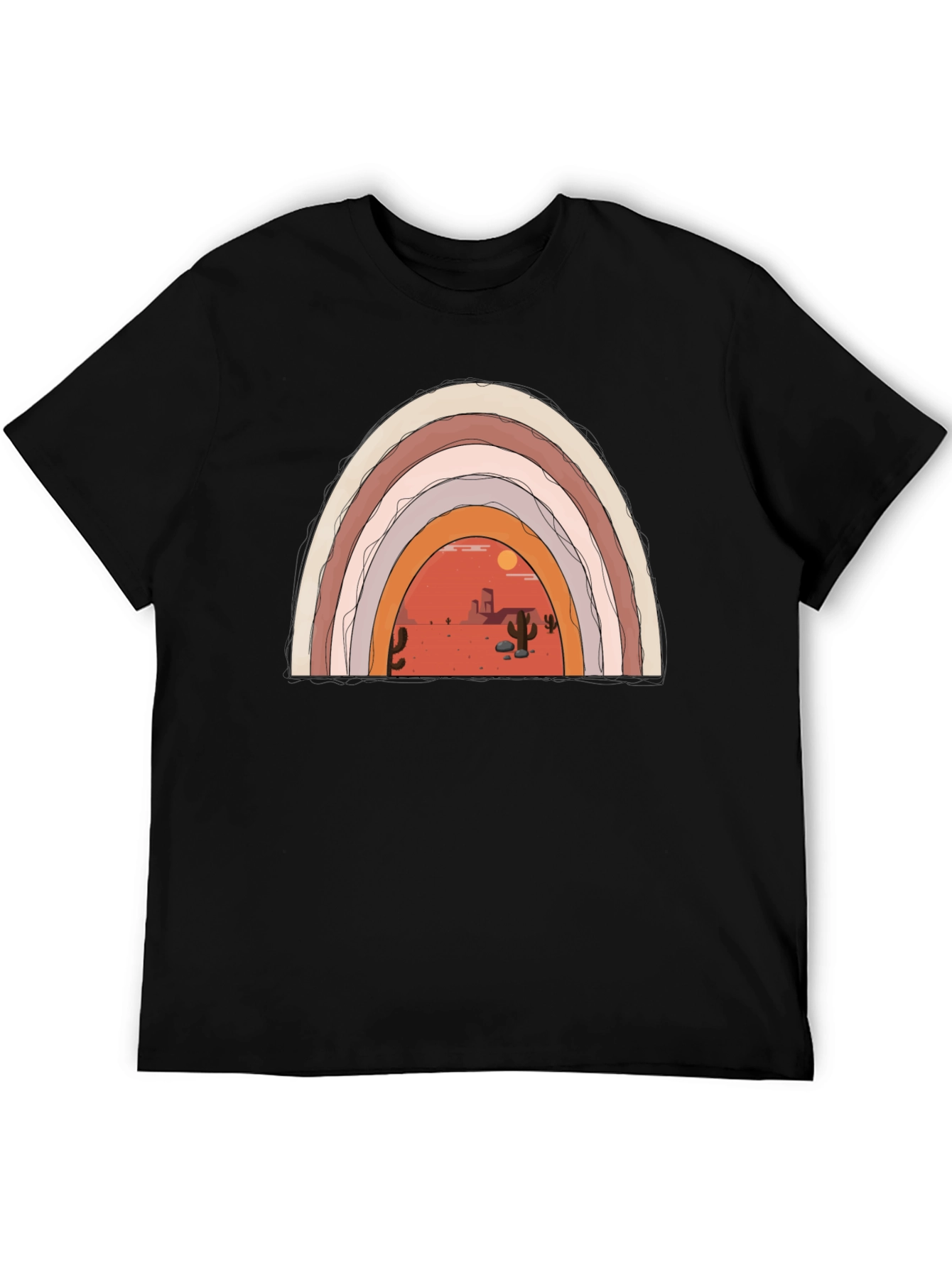 Desert Rainbow Graphic Tee - Trendy Black T-Shirt