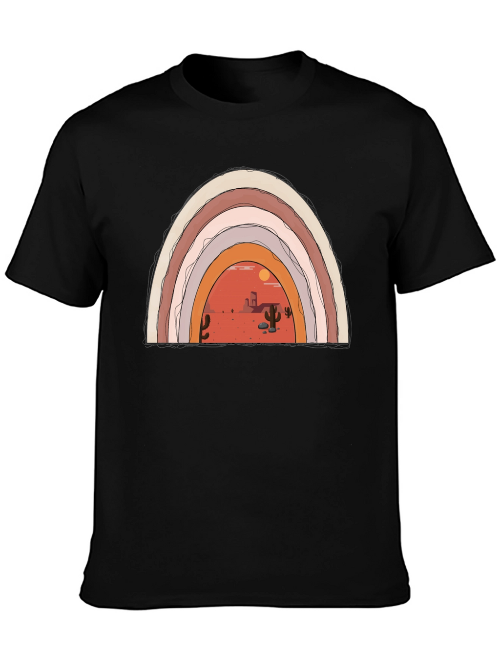 Desert Rainbow Graphic Tee - Trendy Black T-Shirt