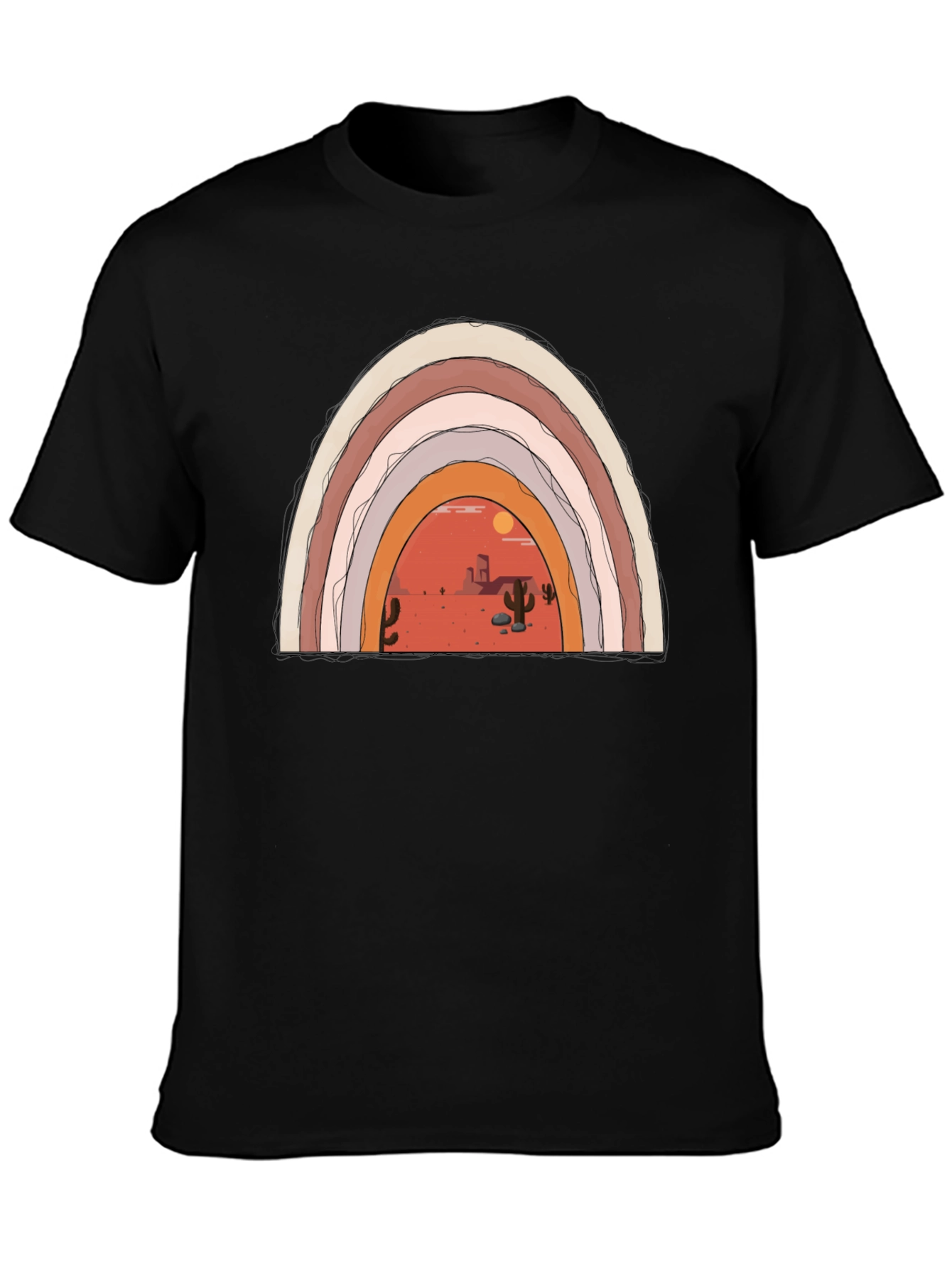 Desert Rainbow Graphic Tee - Trendy Black T-Shirt