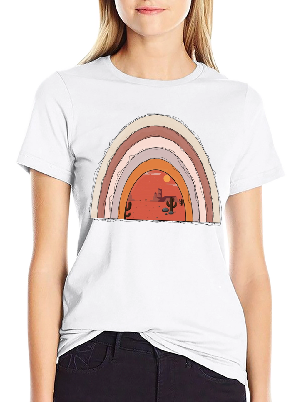 Desert Rainbow Graphic Tee - Trendy Black T-Shirt