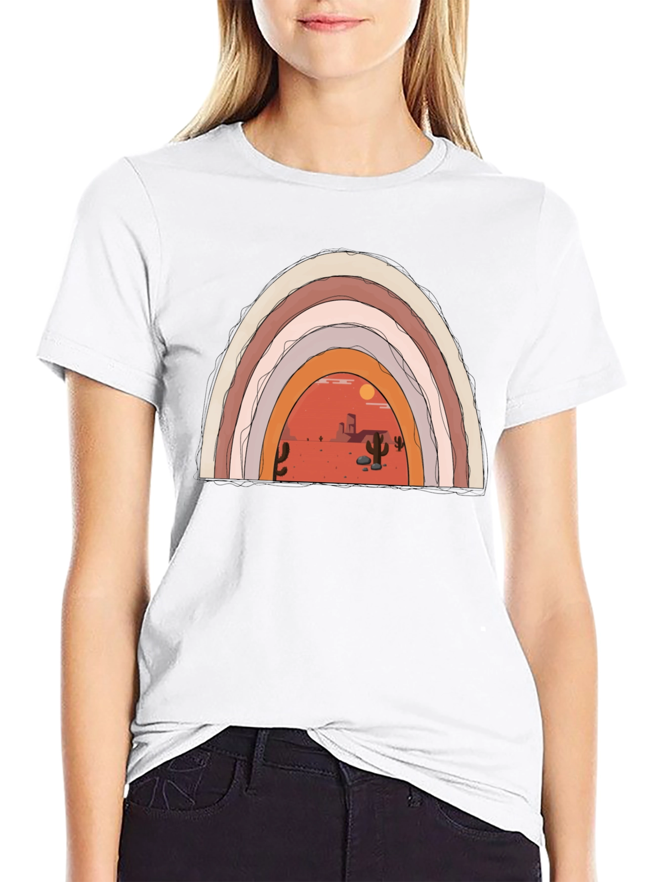 Desert Rainbow Graphic Tee - Trendy Black T-Shirt
