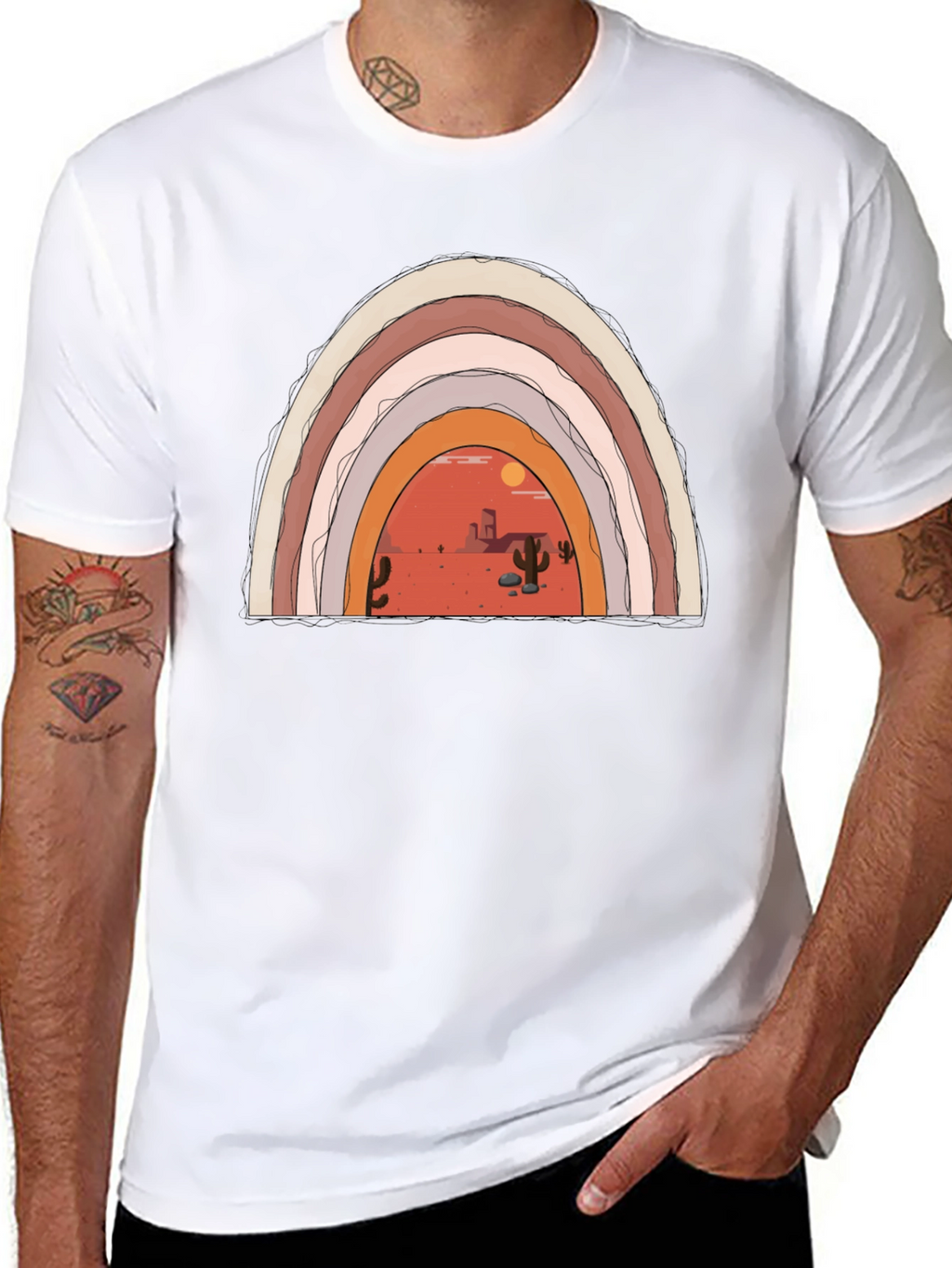 Desert Rainbow Graphic Tee - Trendy Black T-Shirt
