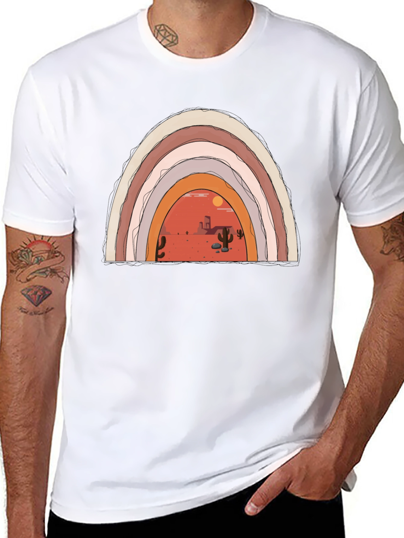 Desert Rainbow Graphic Tee - Trendy Black T-Shirt