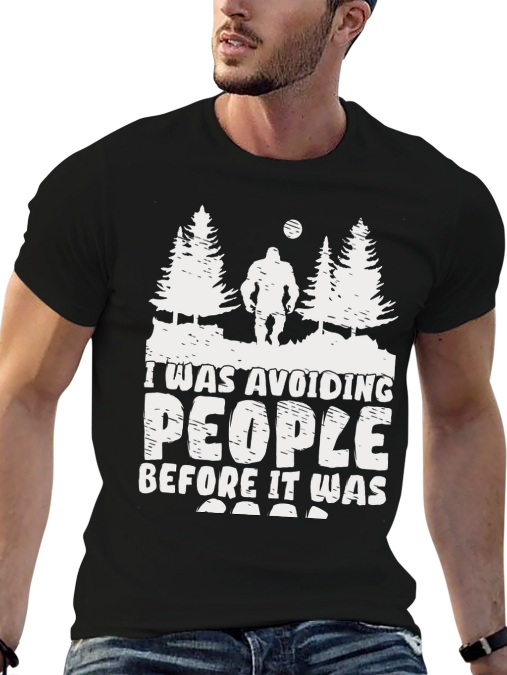 Sasquatch Avoid People Graphic Tee - Black
