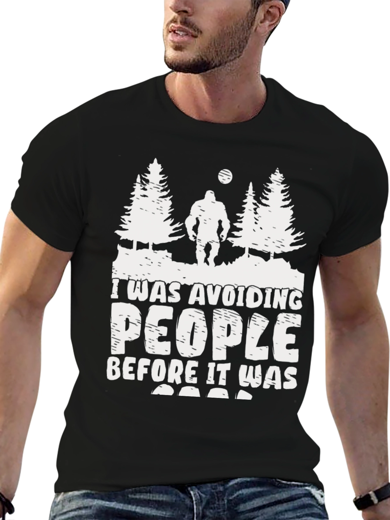 Sasquatch Avoid People Graphic Tee - Black