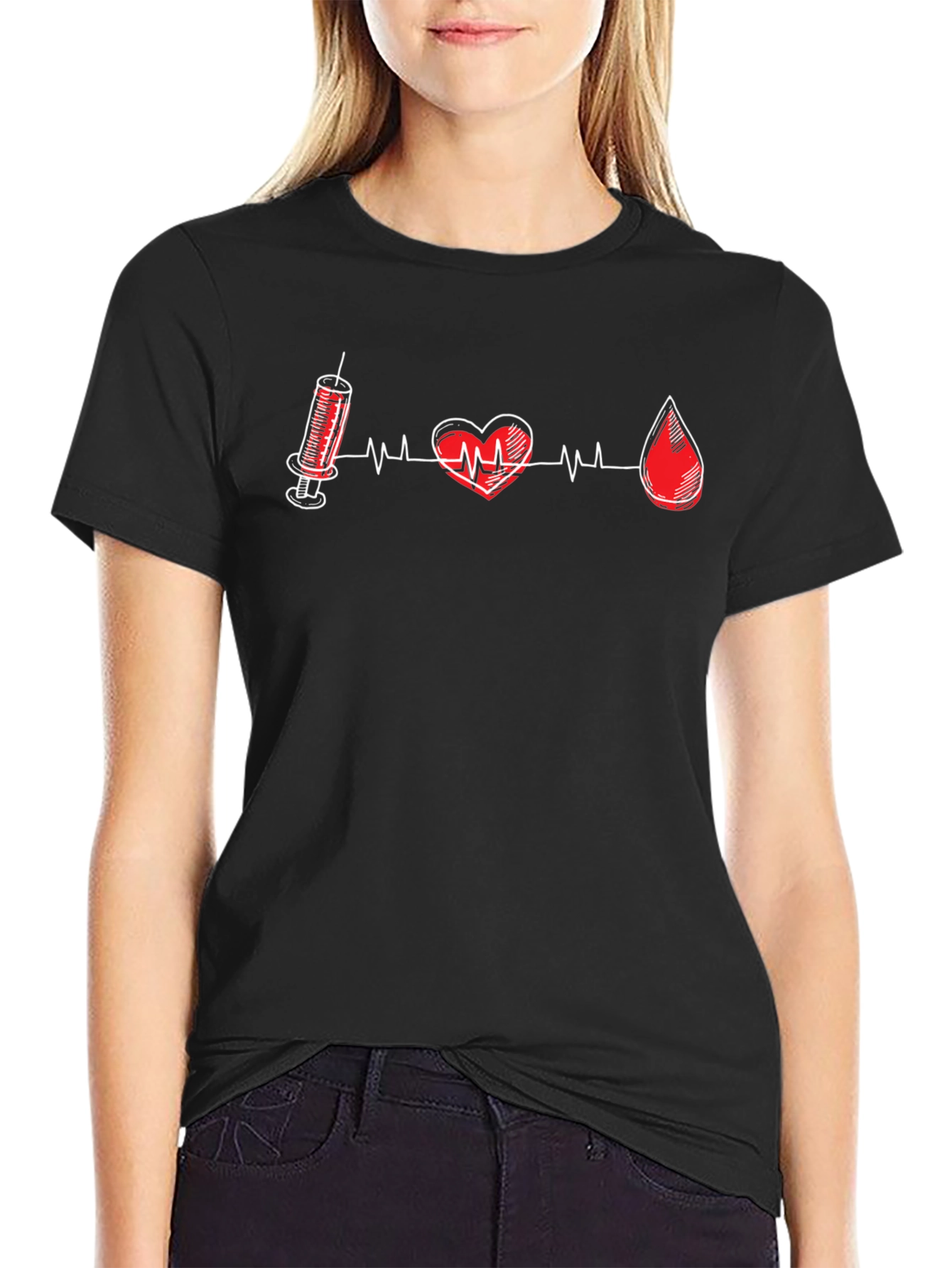 Medical Motif Tee: Heart Syringe & Blood Drop