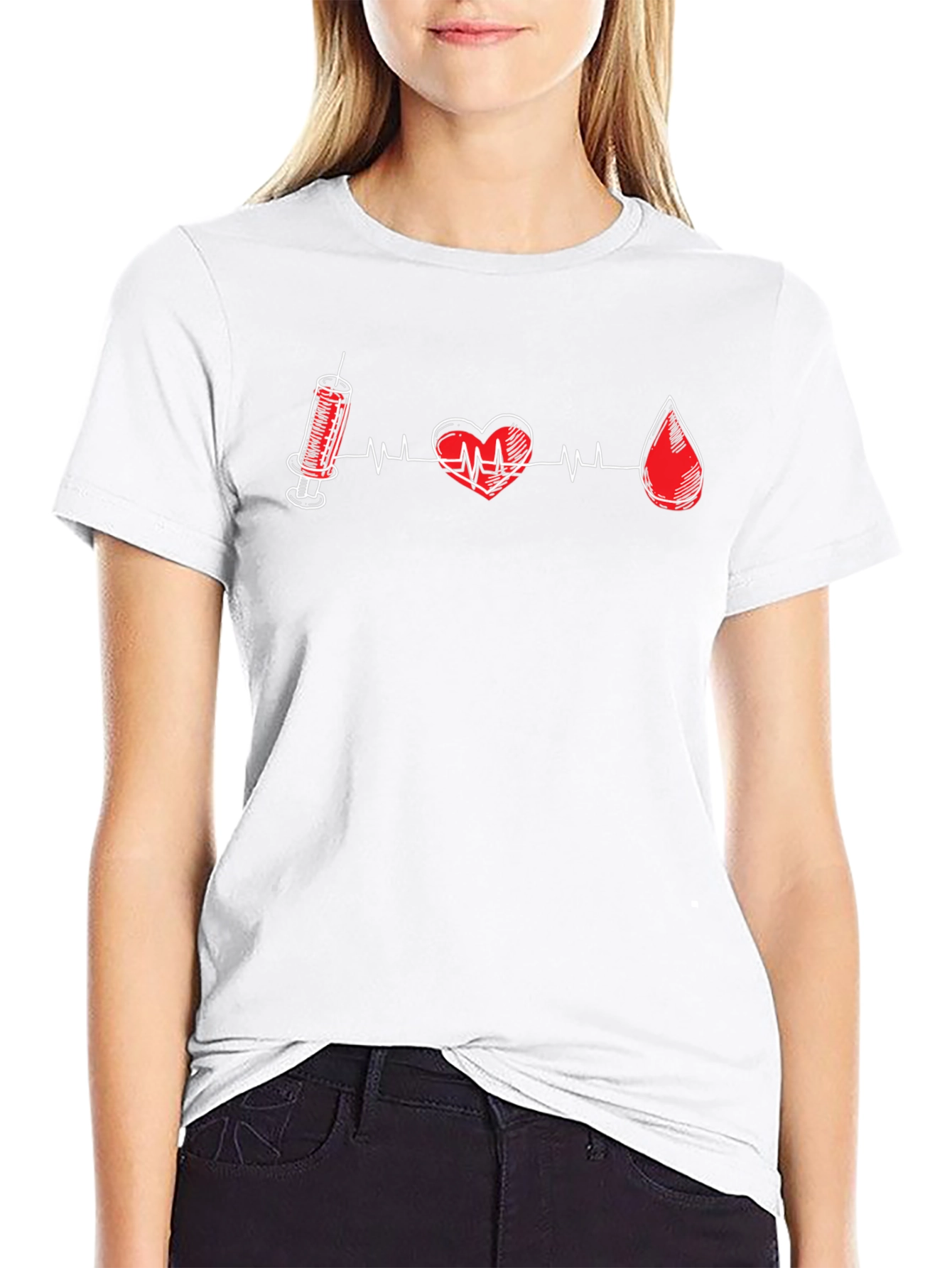 Medical Motif Tee: Heart Syringe & Blood Drop