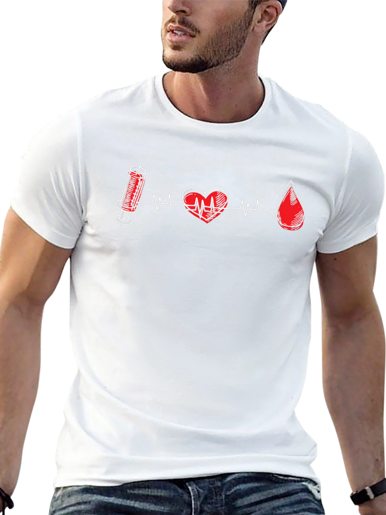 Medical Motif Tee: Heart Syringe & Blood Drop