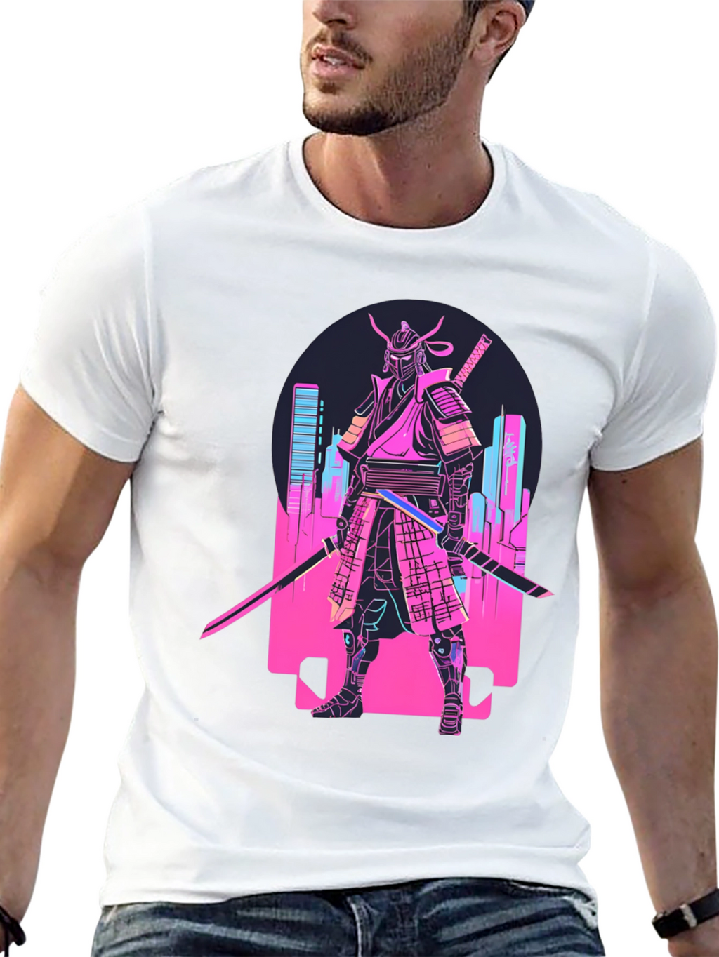 Cyberpunk Samurai T-Shirt - Neon City Warrior