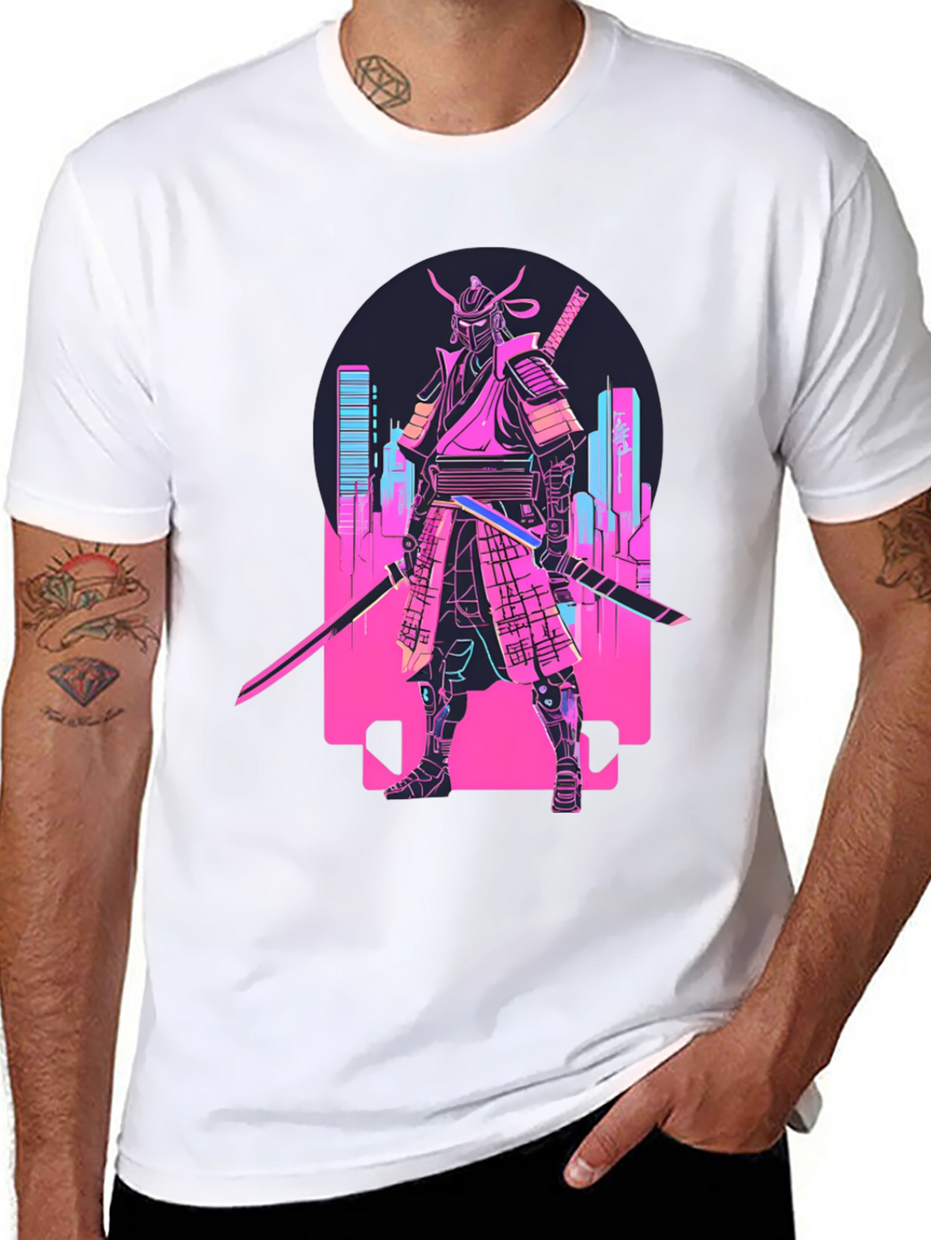 Cyberpunk Samurai T-Shirt - Neon City Warrior