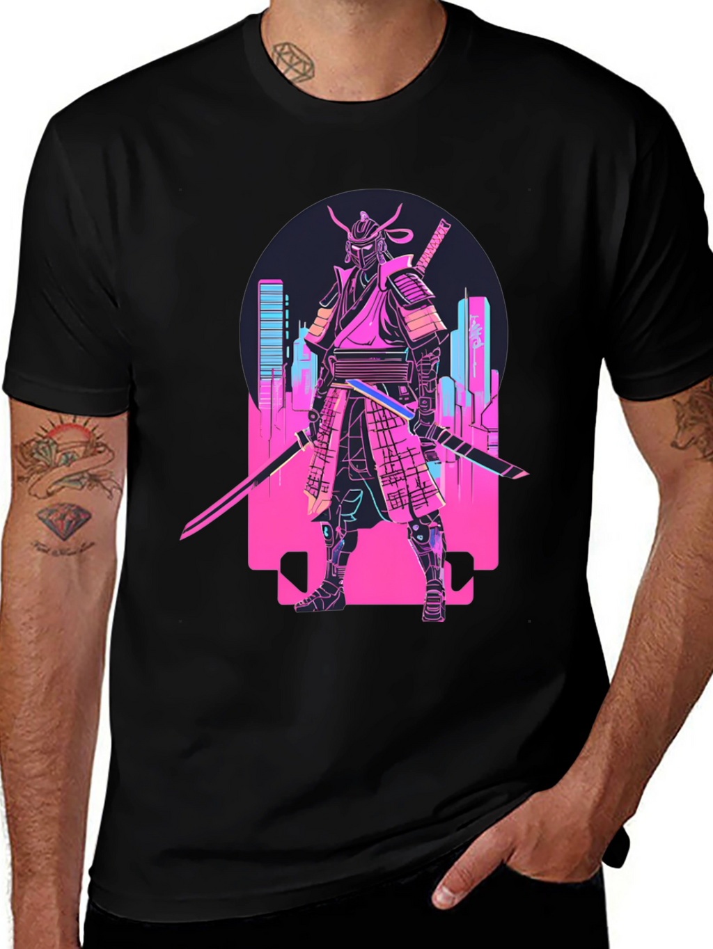 Cyberpunk Samurai T-Shirt - Neon City Warrior