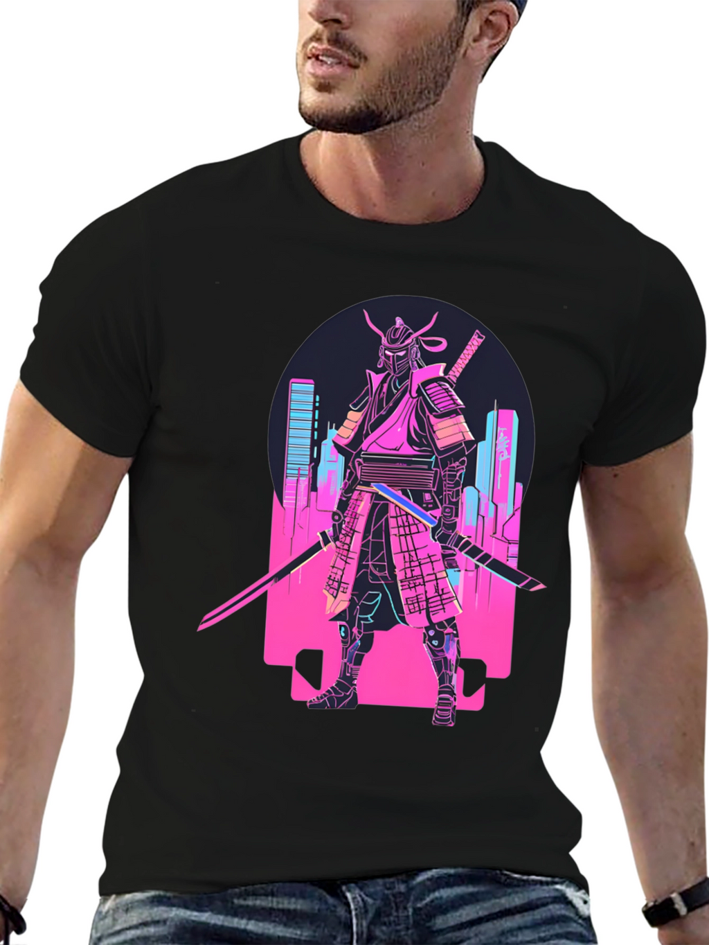 Cyberpunk Samurai T-Shirt - Neon City Warrior