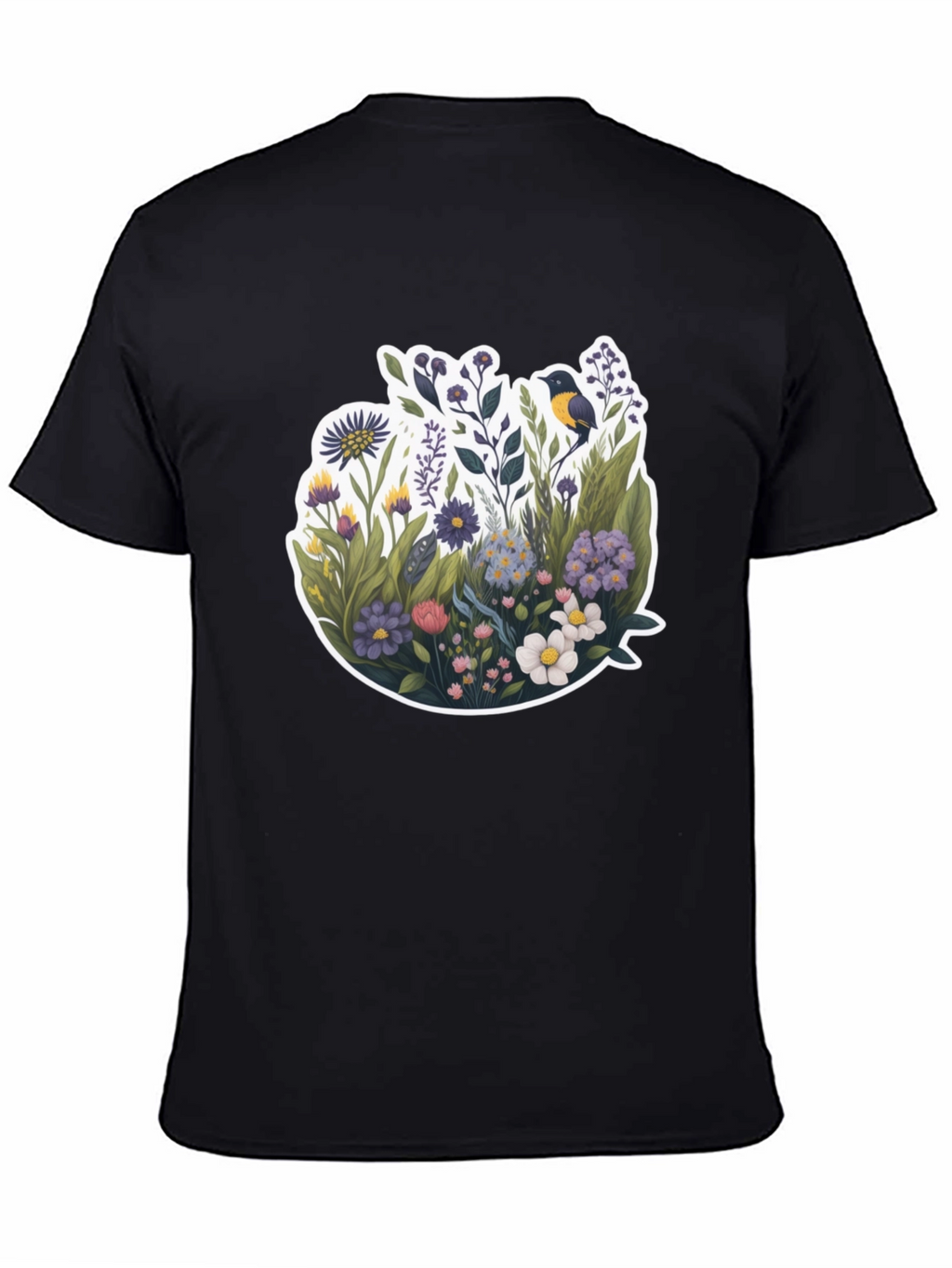 Floral Bird Graphic Black T-Shirt