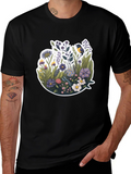 Floral Bird Graphic Black T-Shirt
