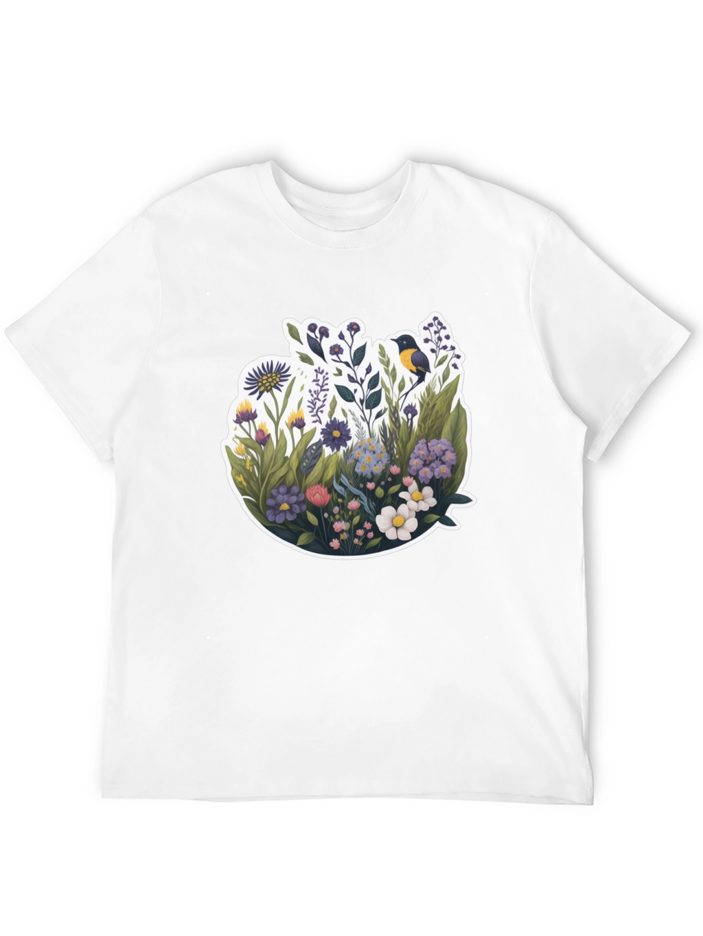 Floral Bird Graphic Black T-Shirt