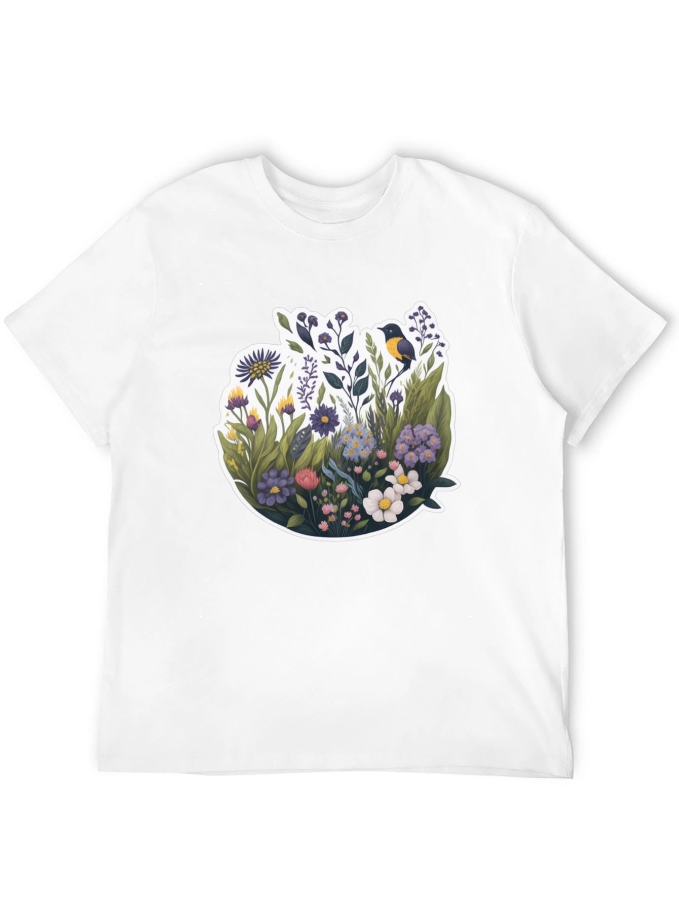 Floral Bird Graphic Black T-Shirt