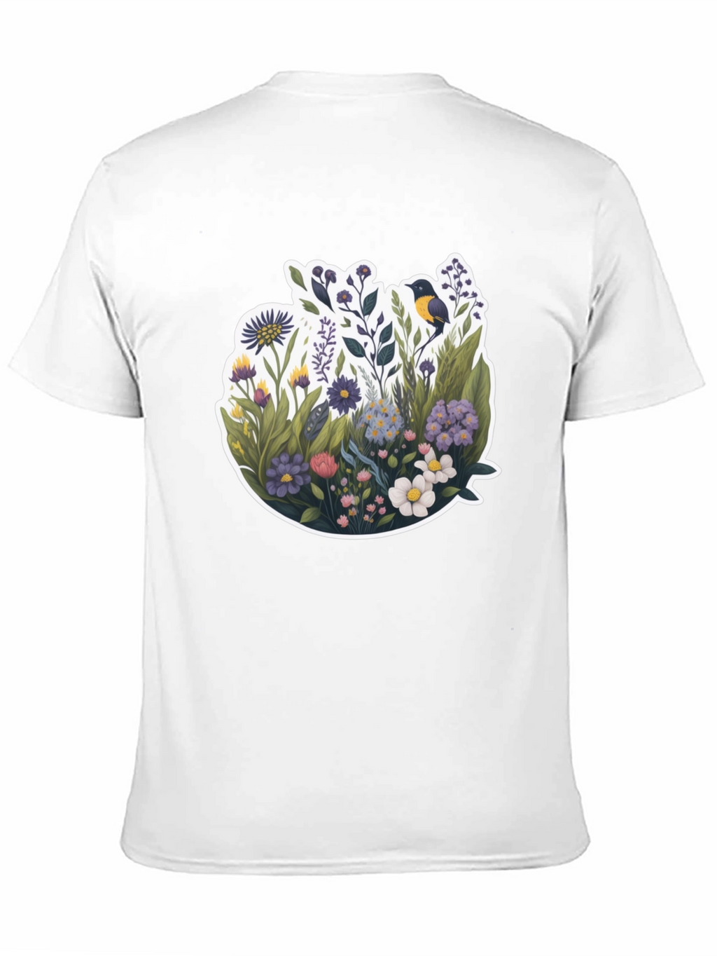 Floral Bird Graphic Black T-Shirt