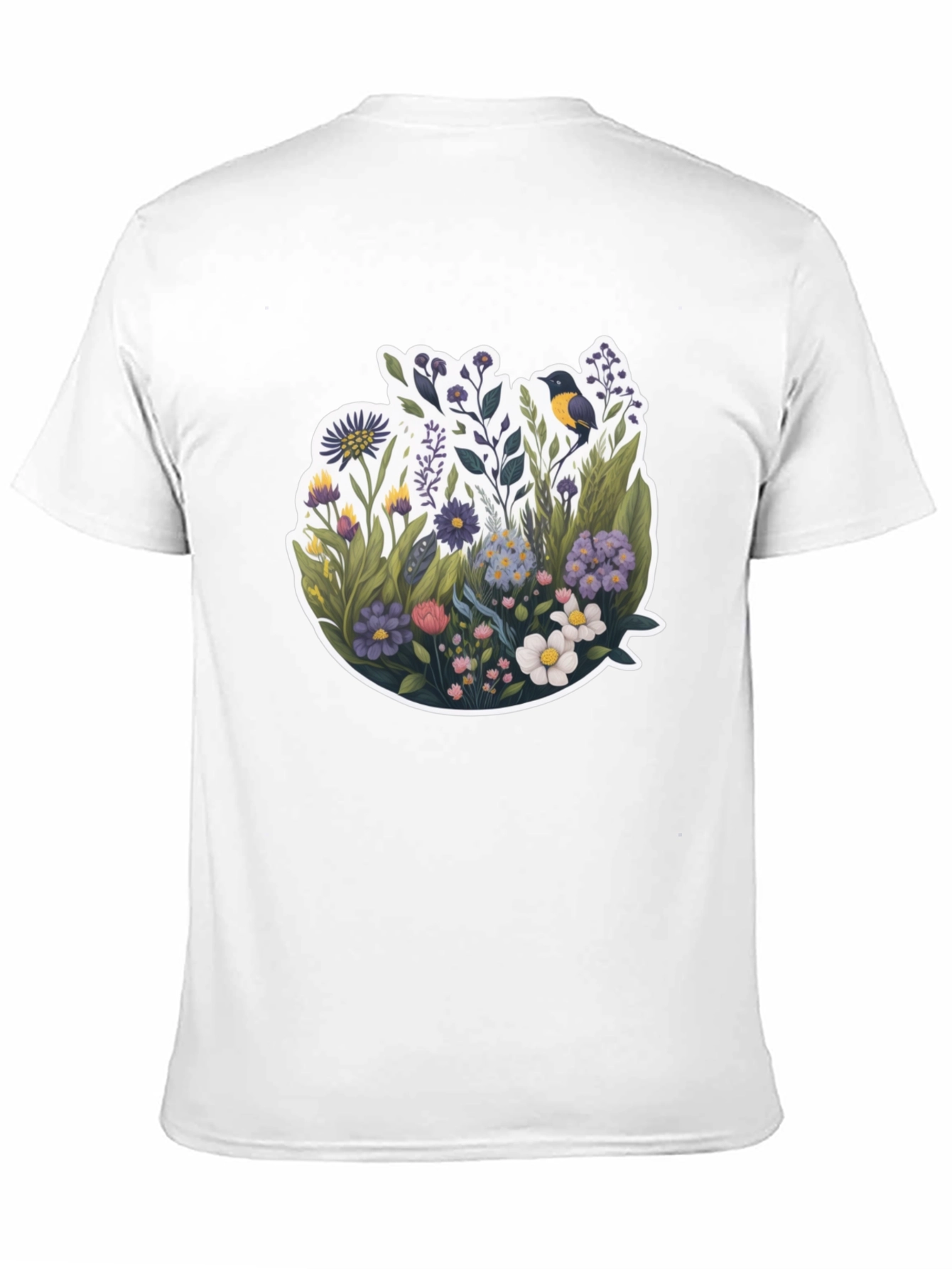 Floral Bird Graphic Black T-Shirt