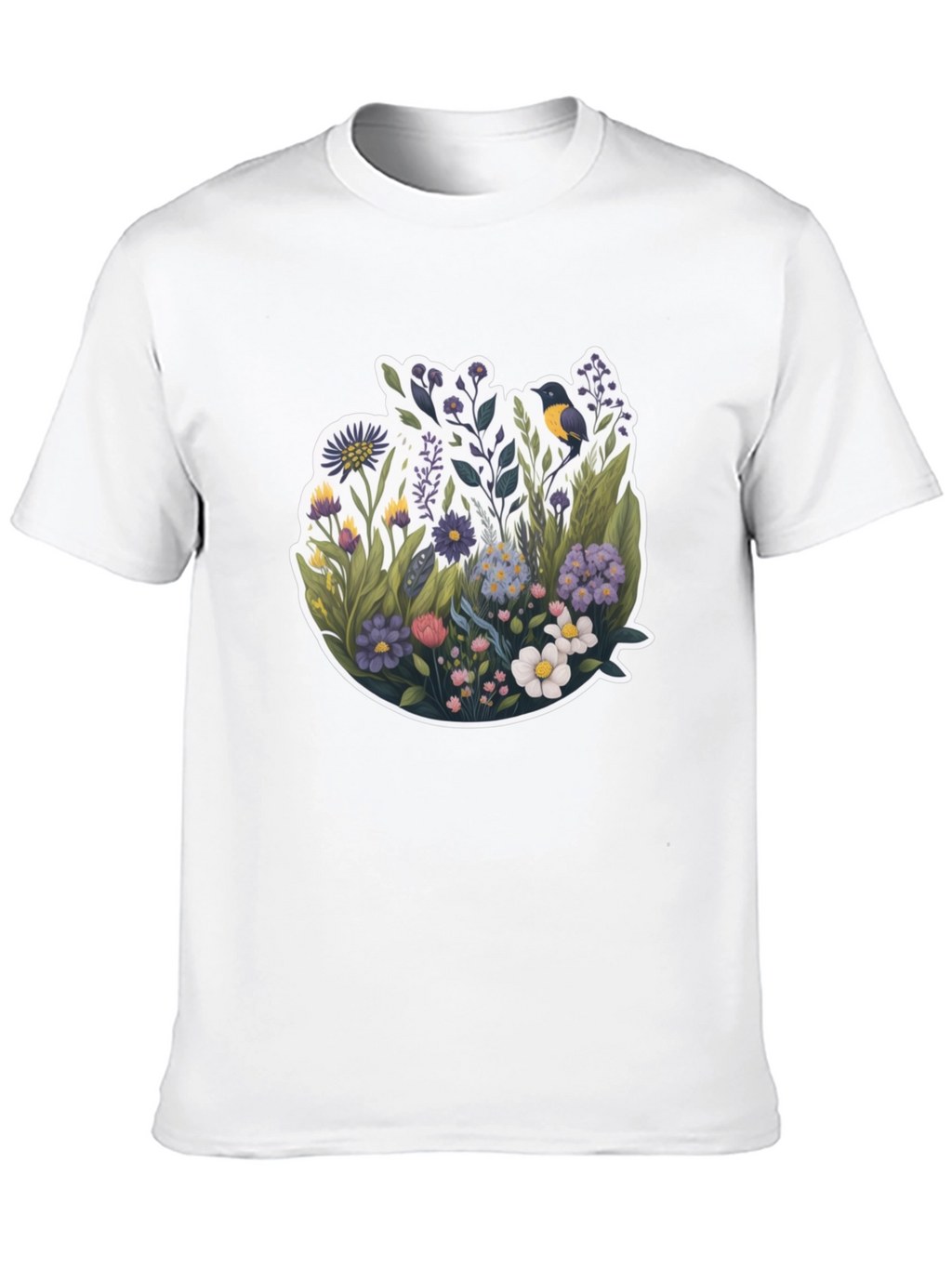 Floral Bird Graphic Black T-Shirt