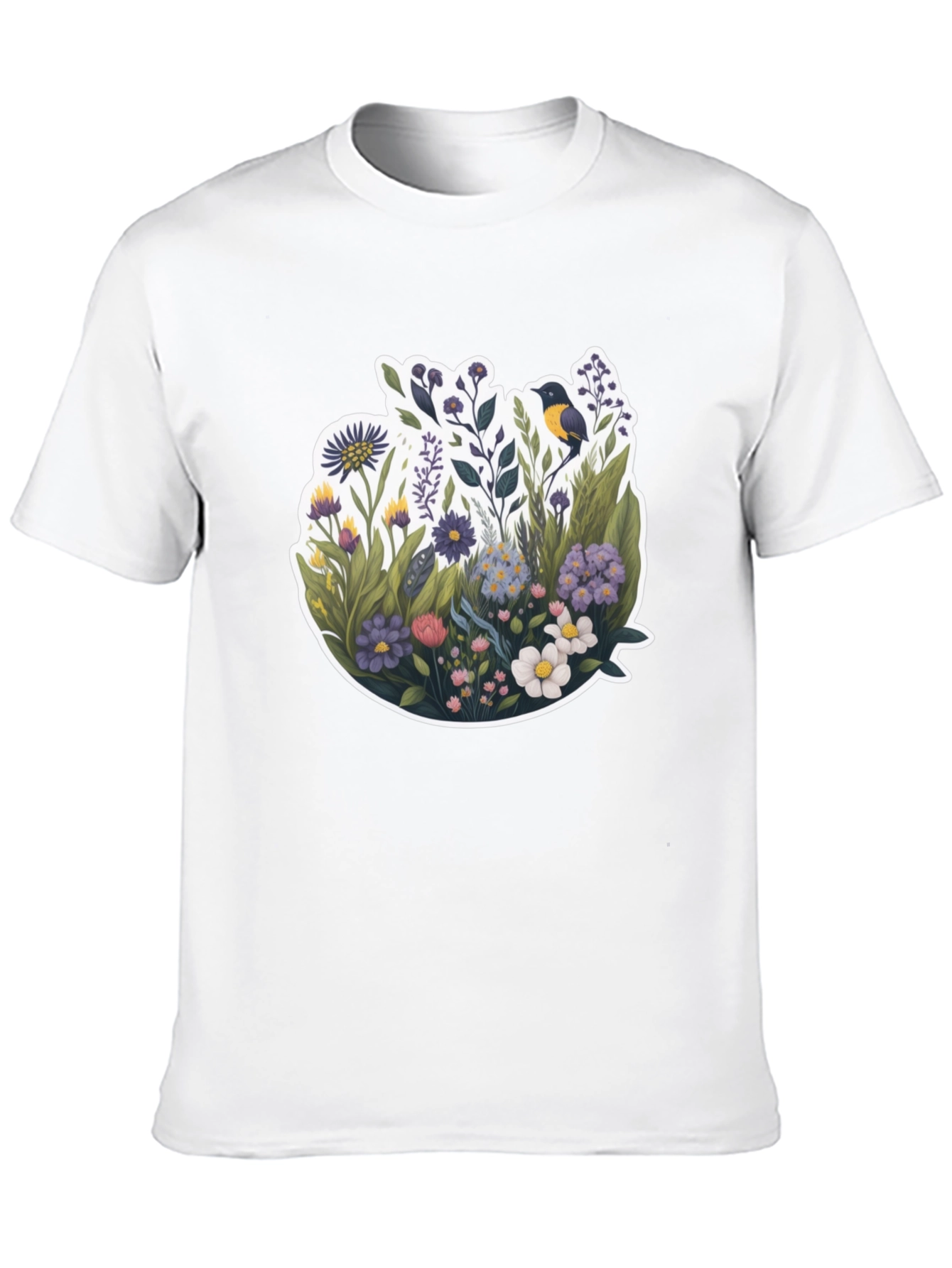 Floral Bird Graphic Black T-Shirt