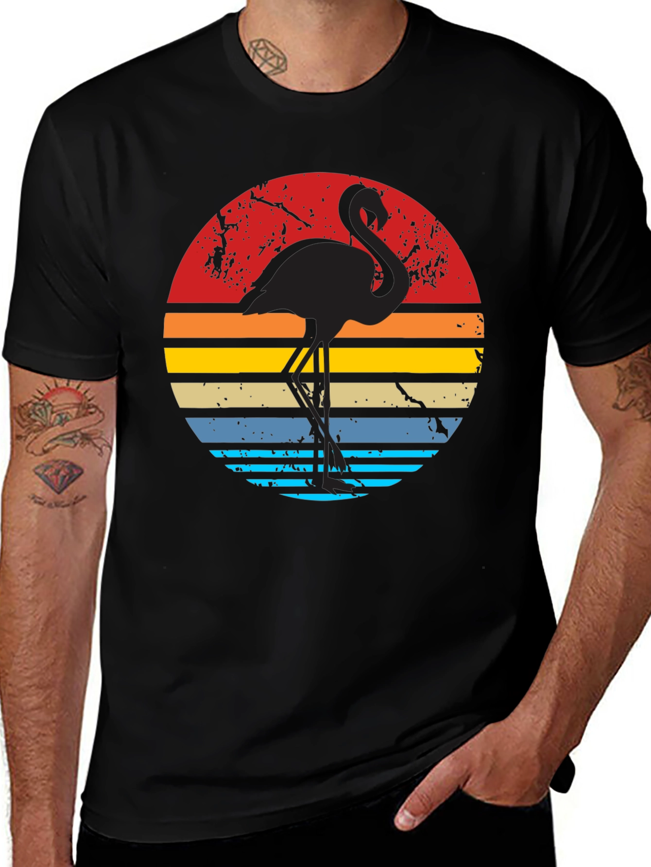 Retro Flamingo Sunset Graphic Tee - Cool Vintage Style