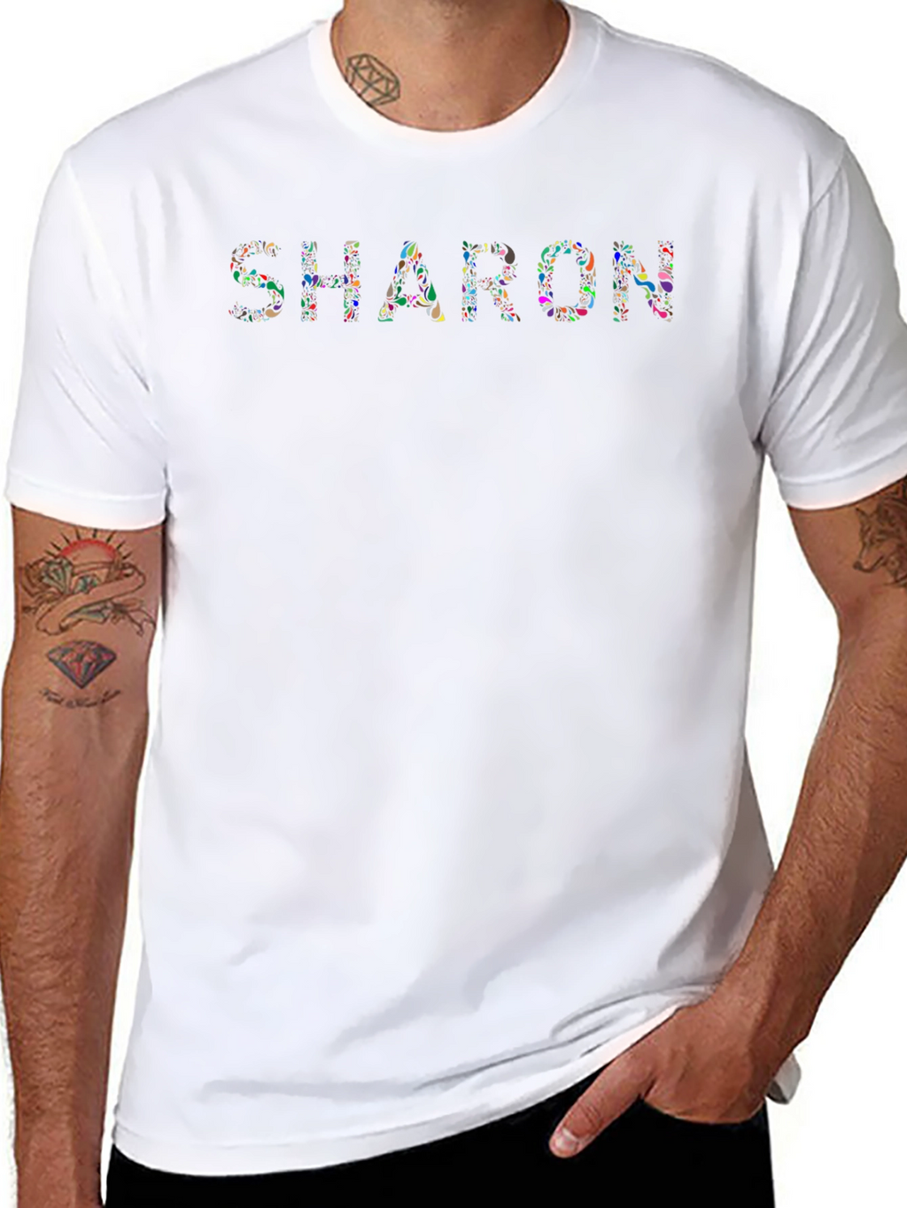 Custom Sharon Floral Print Black T-Shirt
