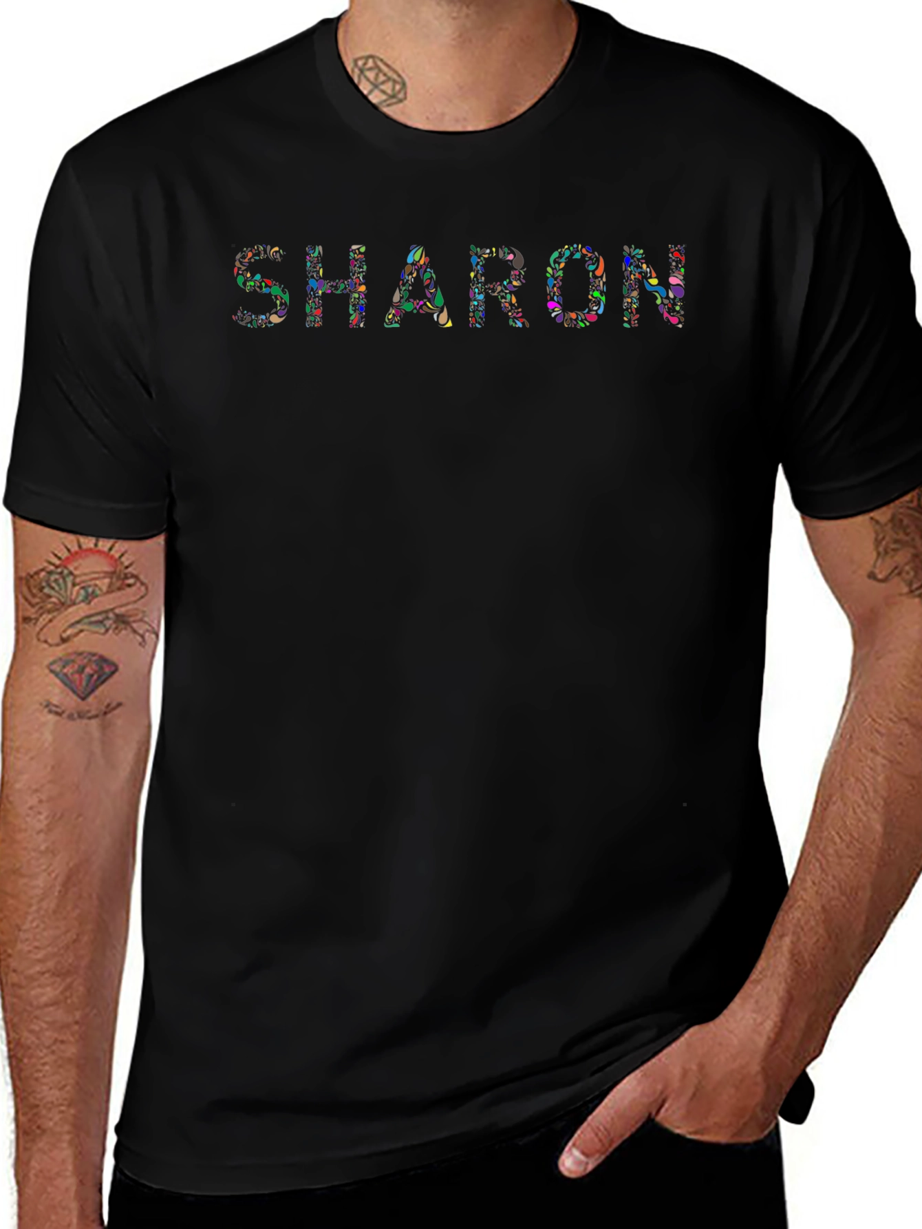 Custom Sharon Floral Print Black T-Shirt