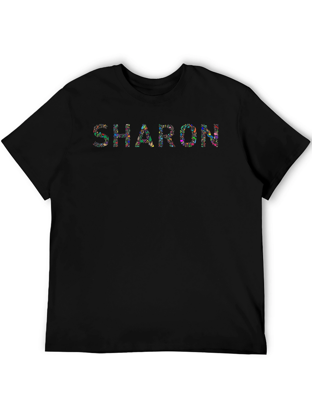 Custom Sharon Floral Print Black T-Shirt