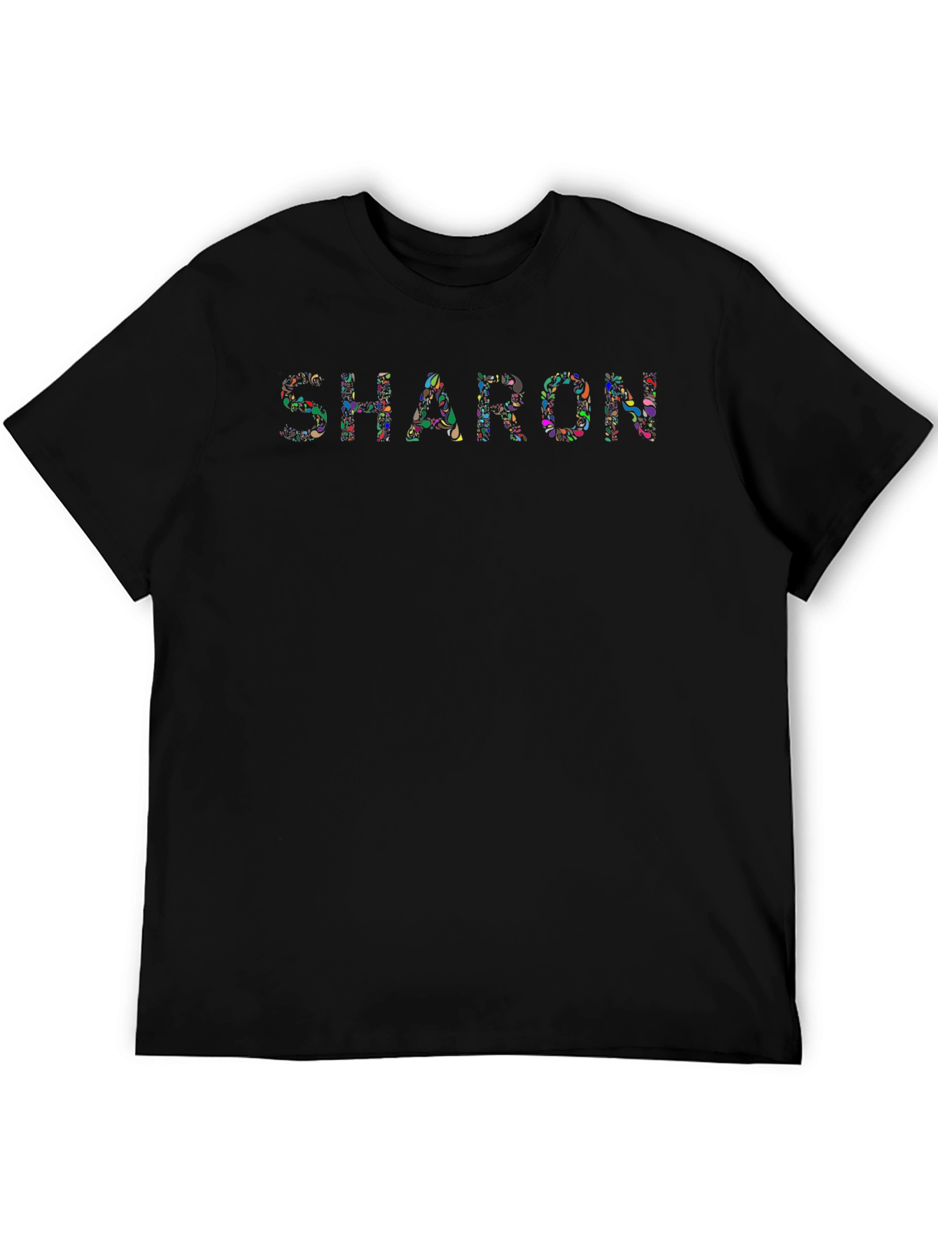 Custom Sharon Floral Print Black T-Shirt