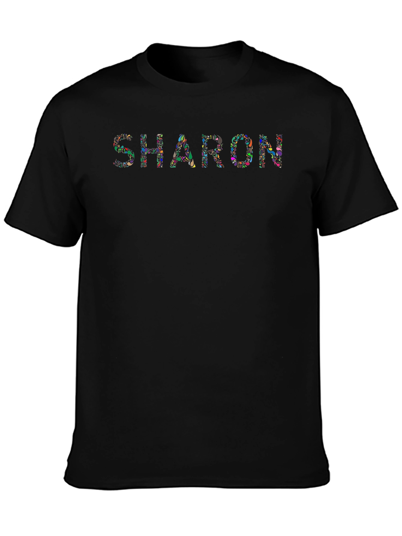 Custom Sharon Floral Print Black T-Shirt