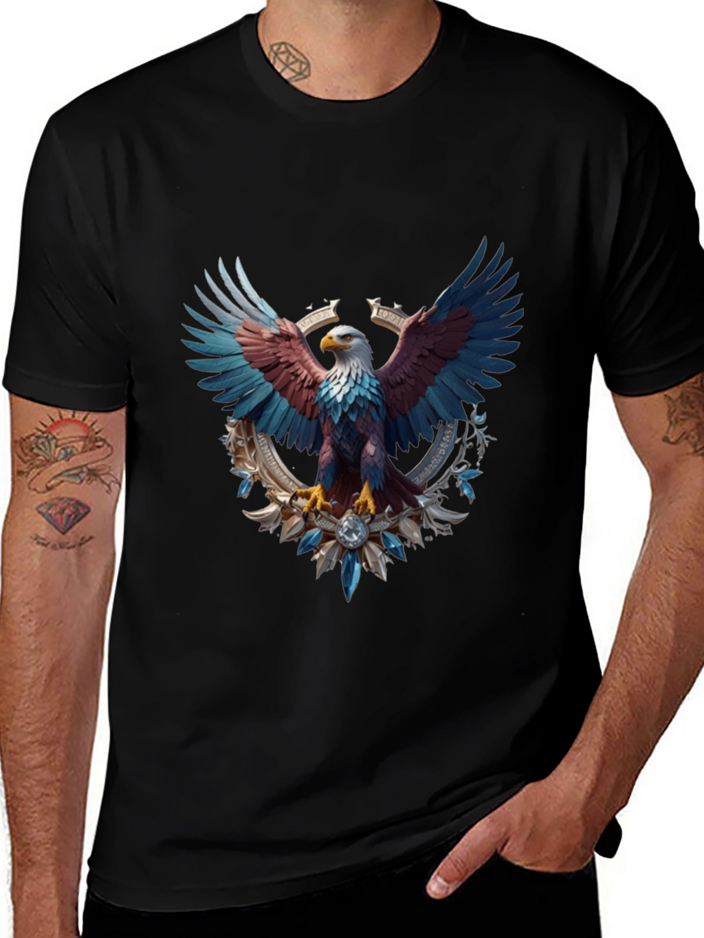 Patriotic Eagle Graphic Tee - Black