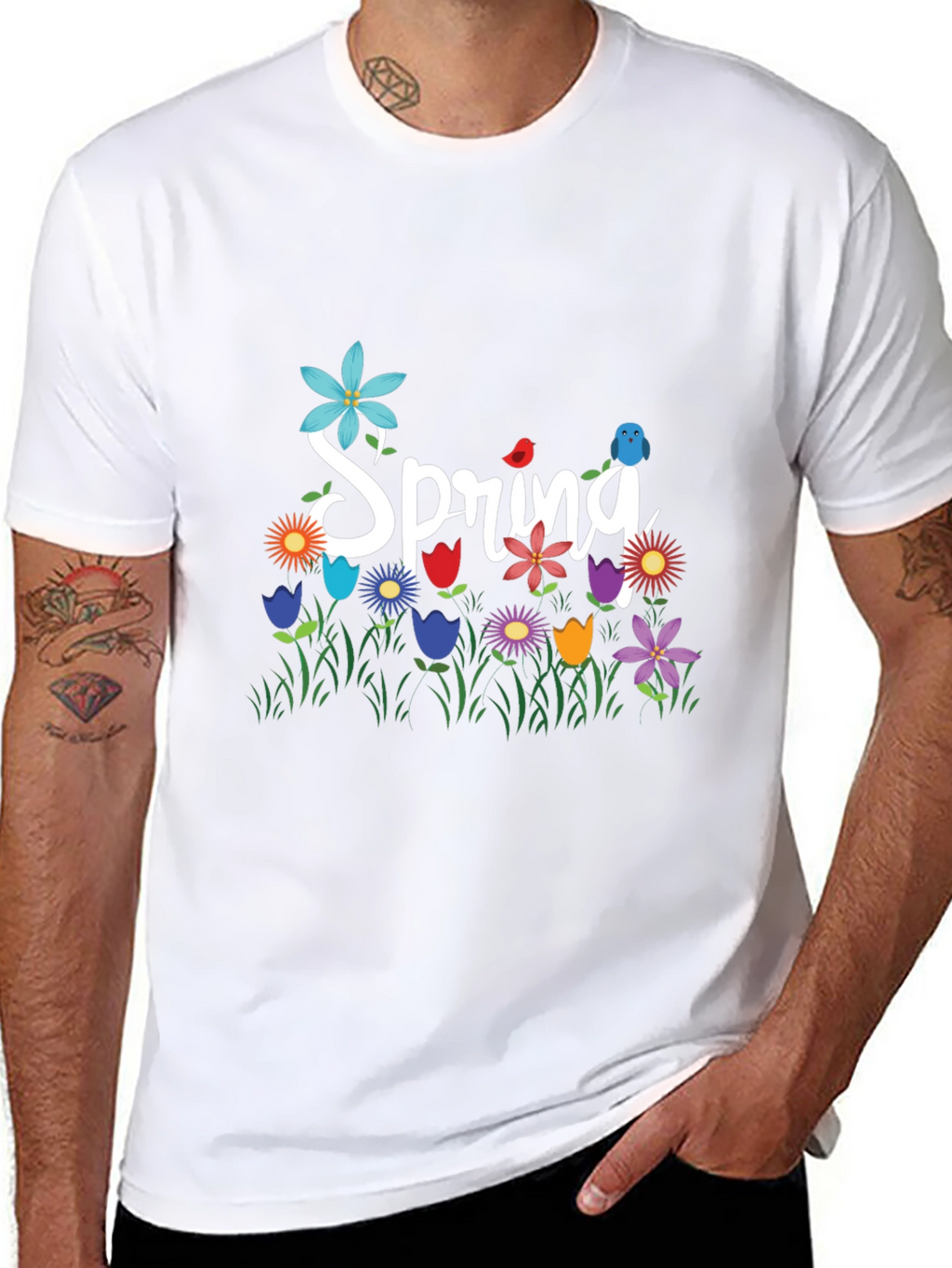 Spring Floral Graphic T-Shirt Black Casual Tee