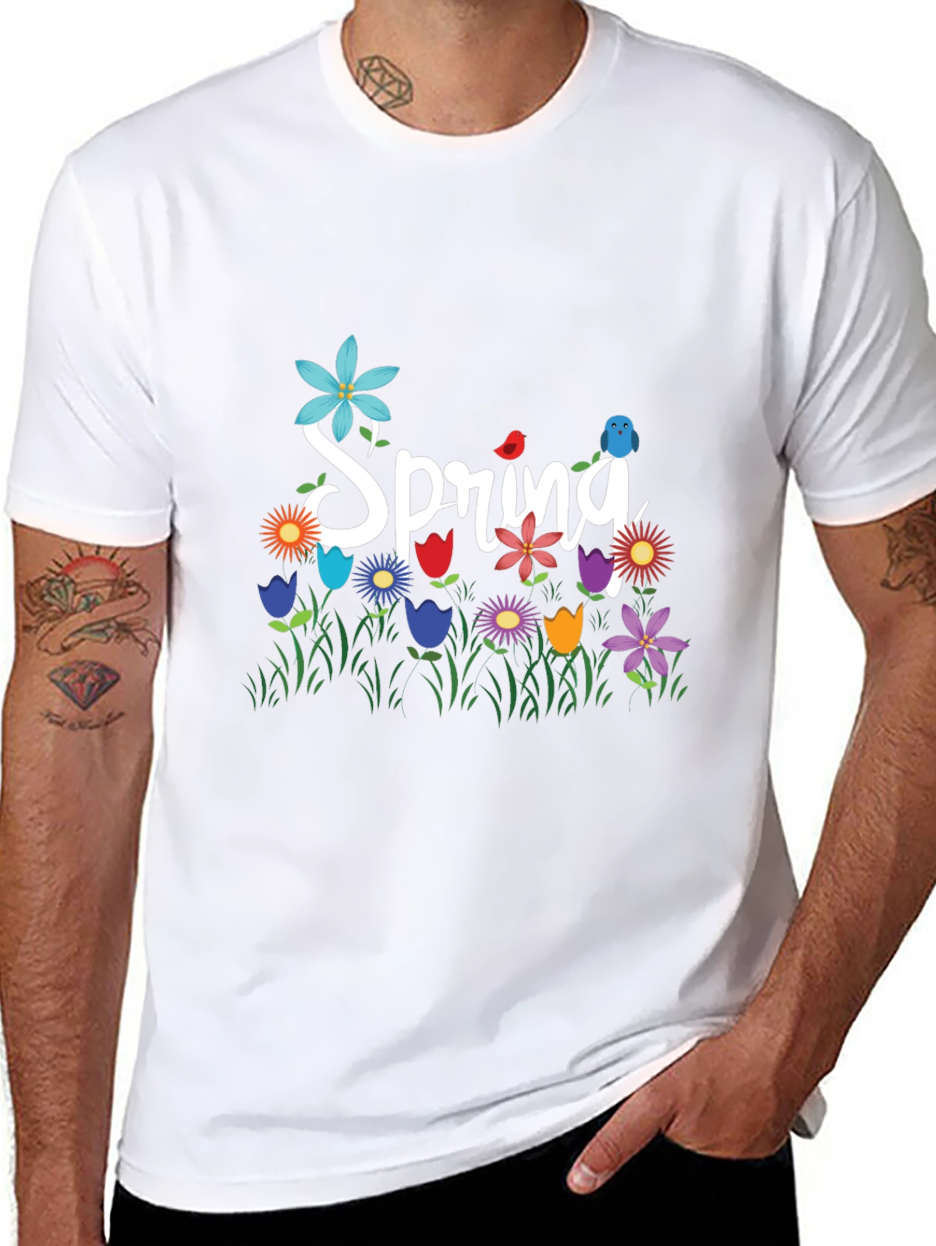 Spring Floral Graphic T-Shirt Black Casual Tee