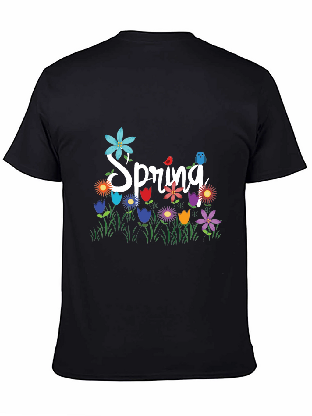 Spring Floral Graphic T-Shirt Black Casual Tee