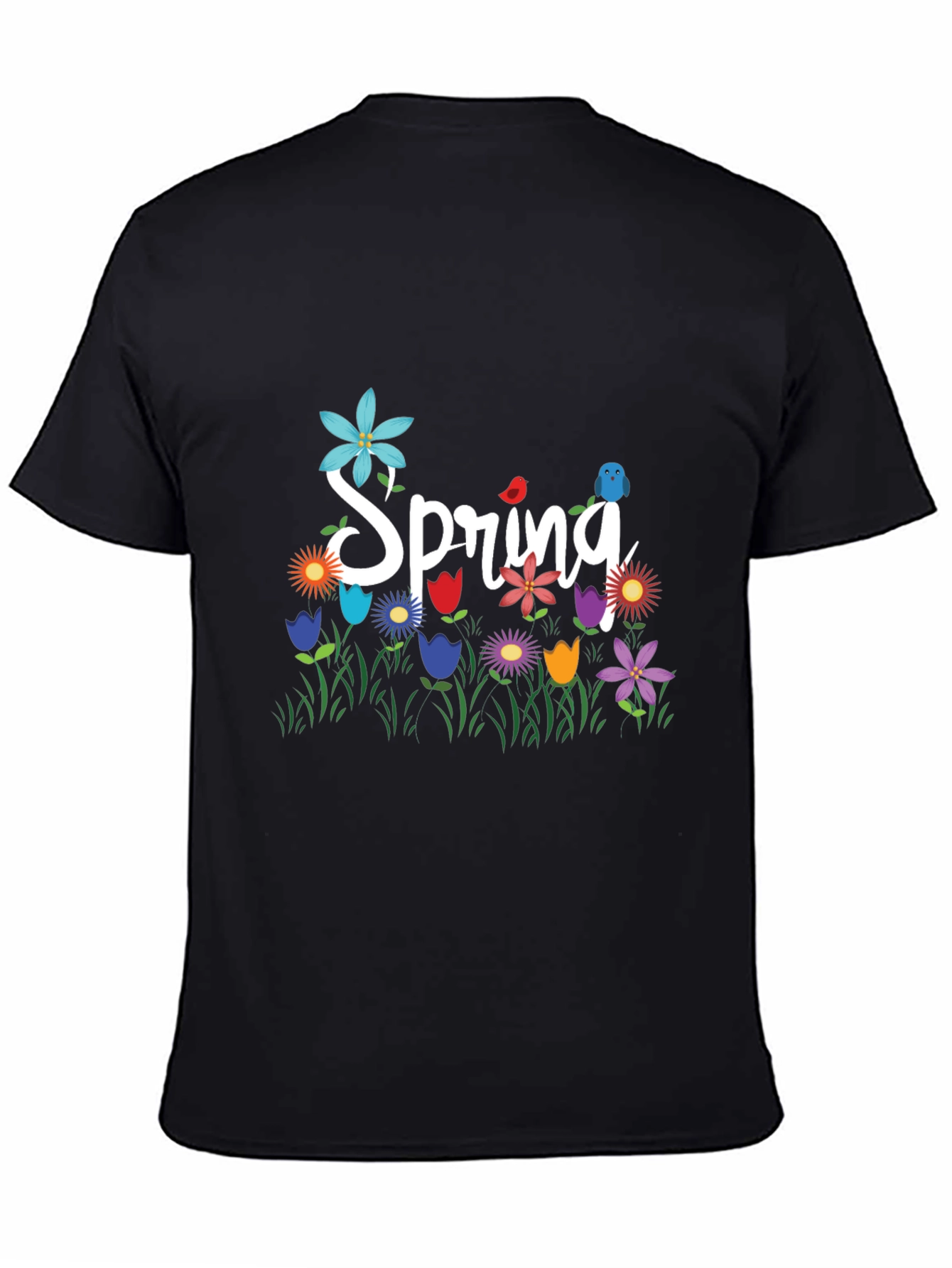 Spring Floral Graphic T-Shirt Black Casual Tee