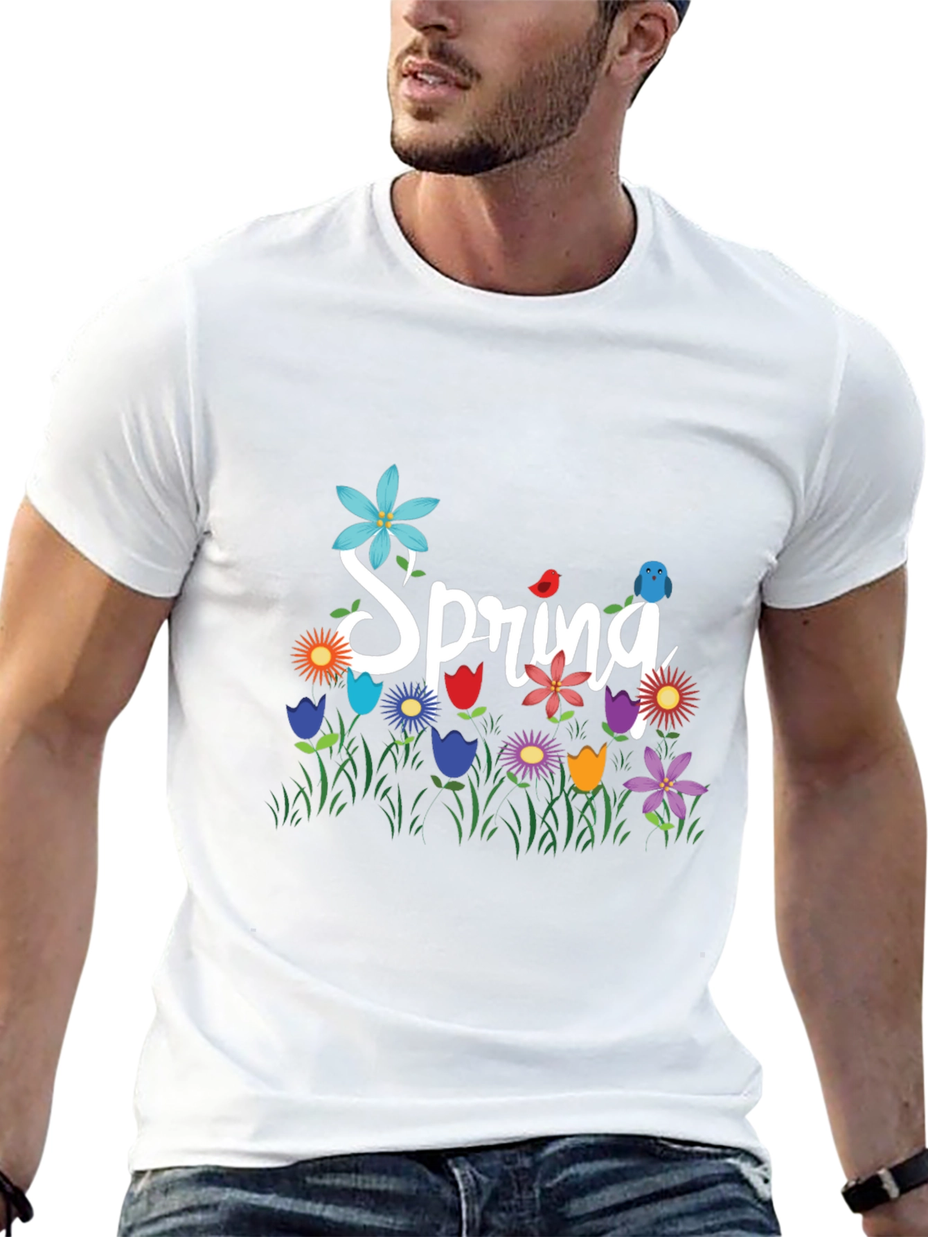 Spring Floral Graphic T-Shirt Black Casual Tee