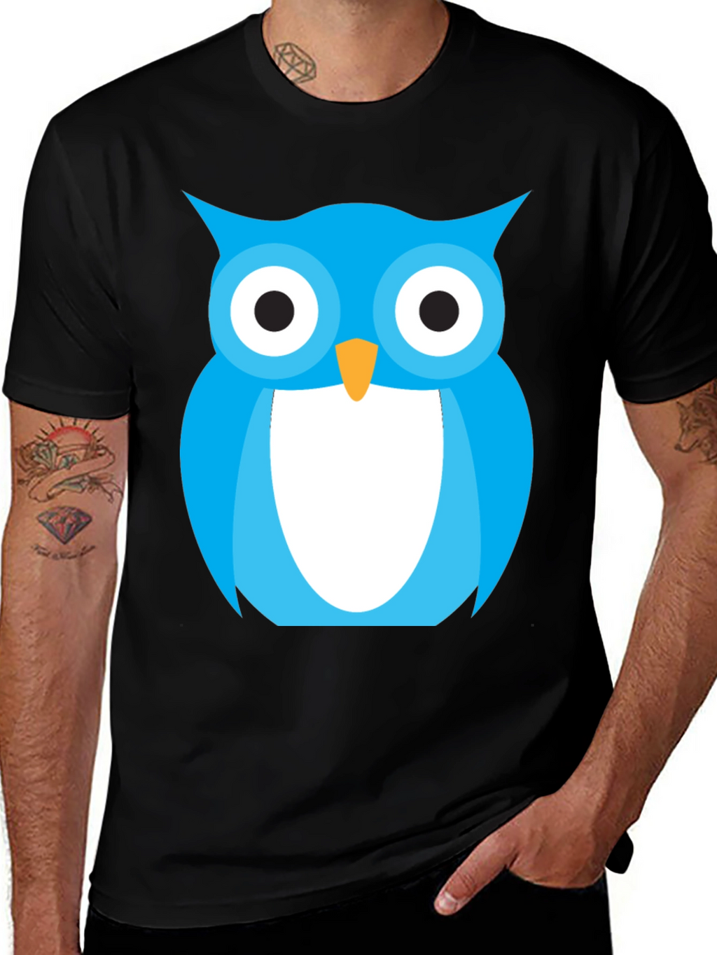 Blue Owl Graphic Tee - Stylish Black Cotton T-Shirt