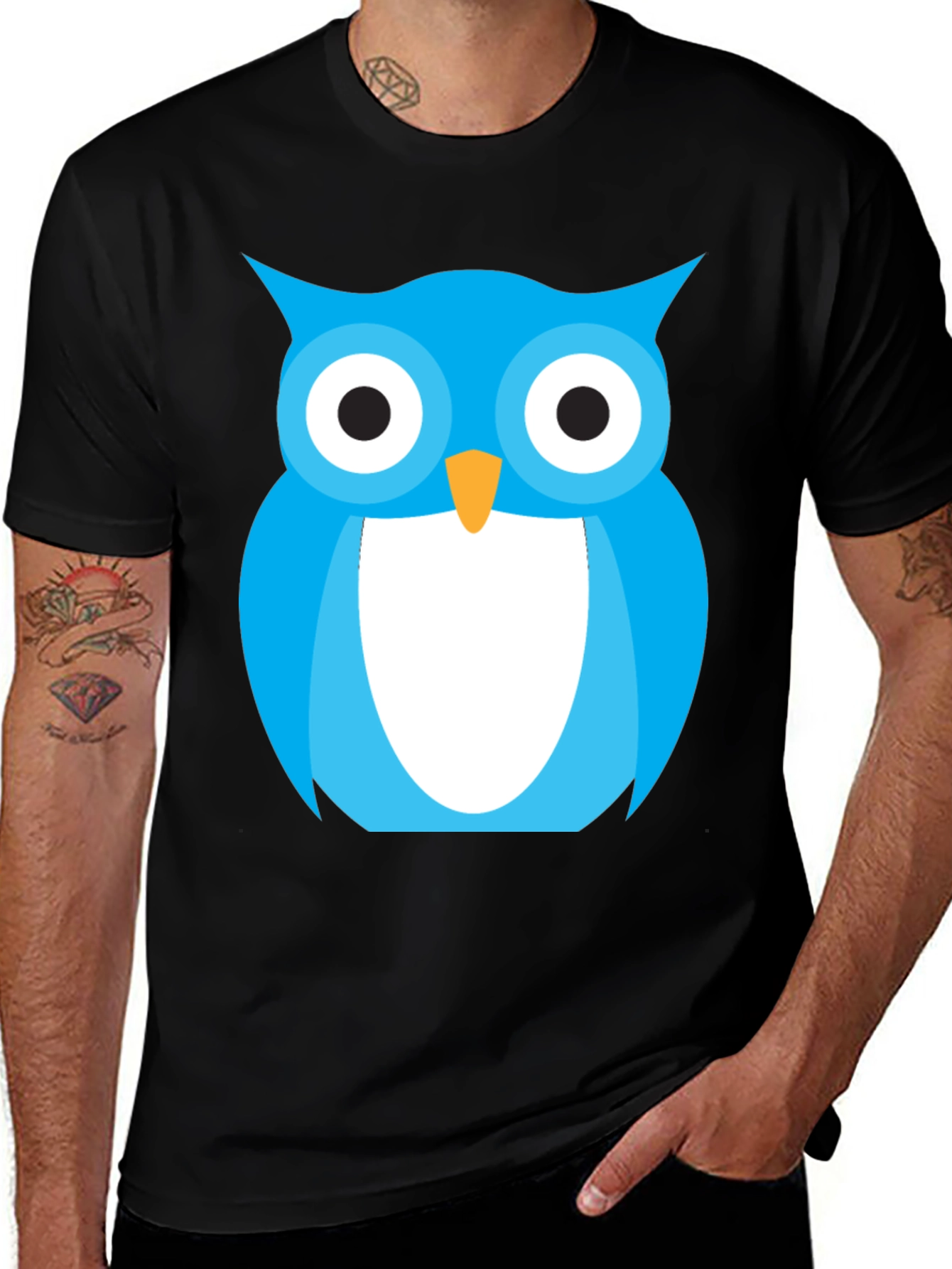 Blue Owl Graphic Tee - Stylish Black Cotton T-Shirt