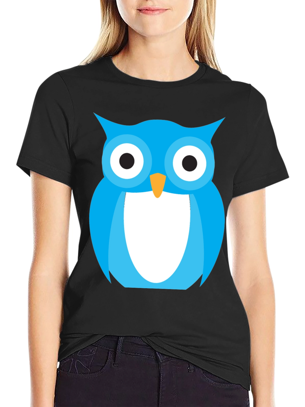 Blue Owl Graphic Tee - Stylish Black Cotton T-Shirt