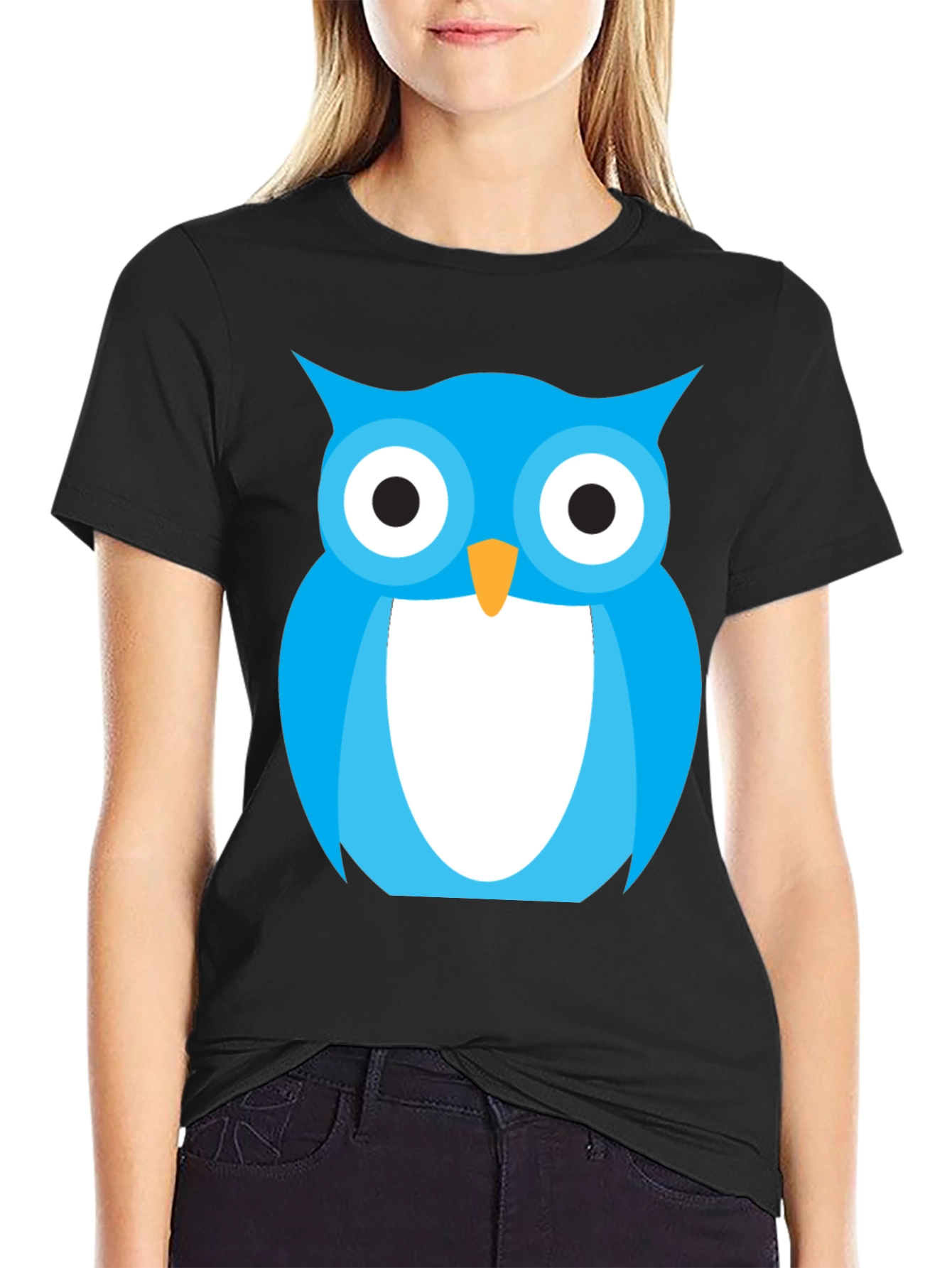 Blue Owl Graphic Tee - Stylish Black Cotton T-Shirt