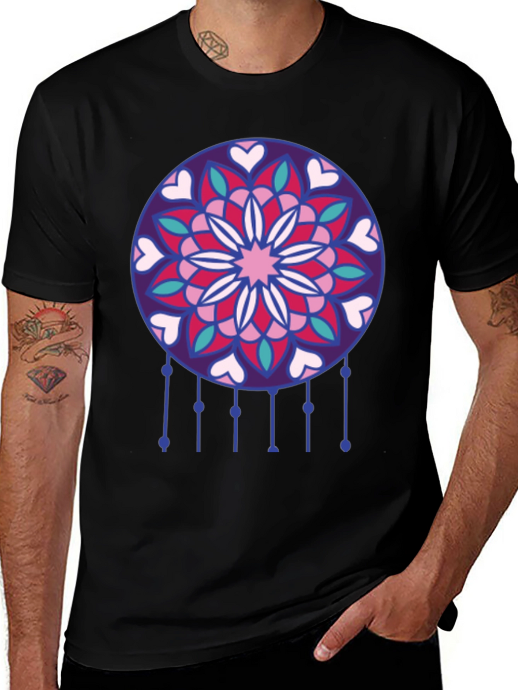 Dreamcatcher Heart Mandala Black T-Shirt