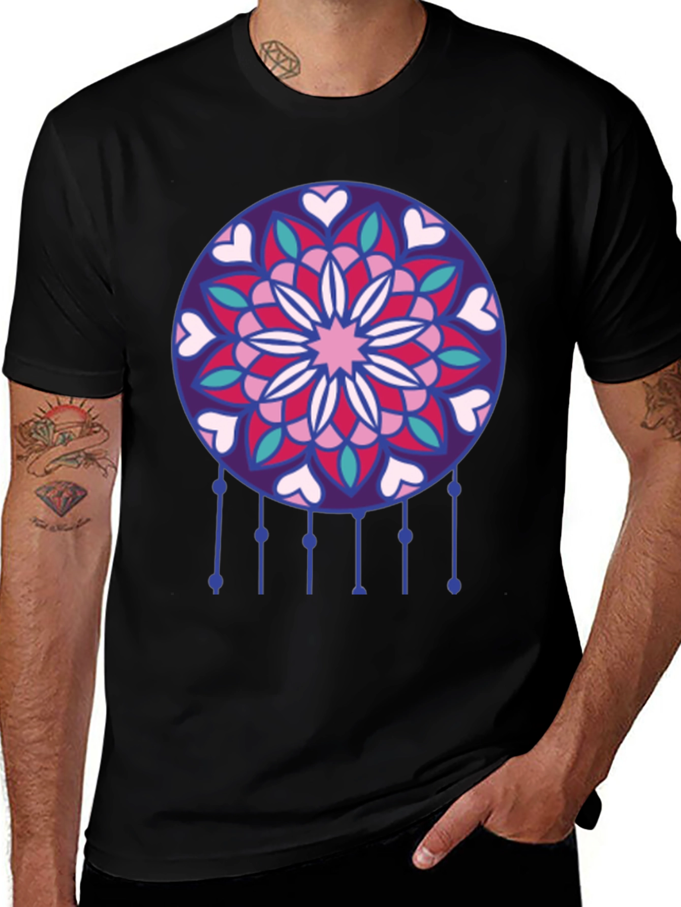 Dreamcatcher Heart Mandala Black T-Shirt