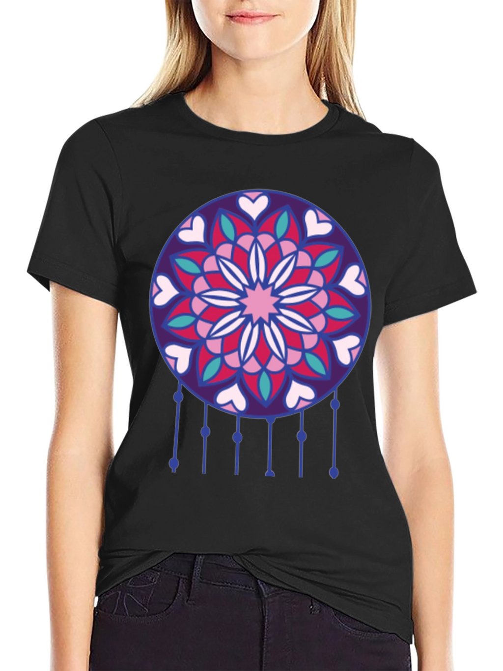 Dreamcatcher Heart Mandala Black T-Shirt