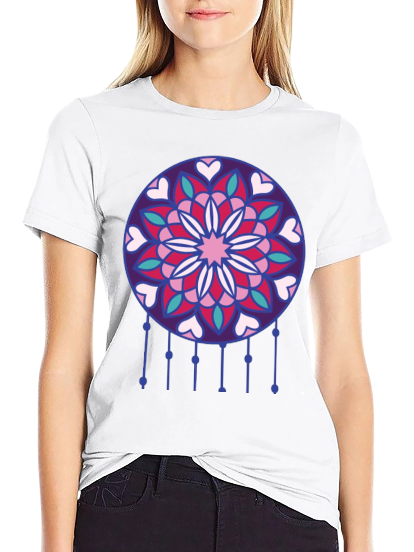 Dreamcatcher Heart Mandala Black T-Shirt